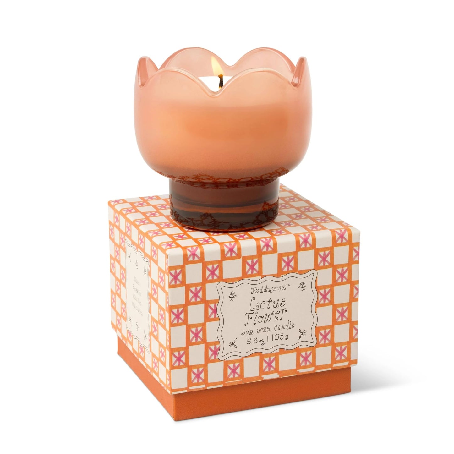 Paddywax Tulip Candle Collection Scented Soy Wax in Milky Glass Vessel, Home Décor Candle for Living Room, Bedroom & Office, Reusable Holder, 5.5 oz, Cactus Flower