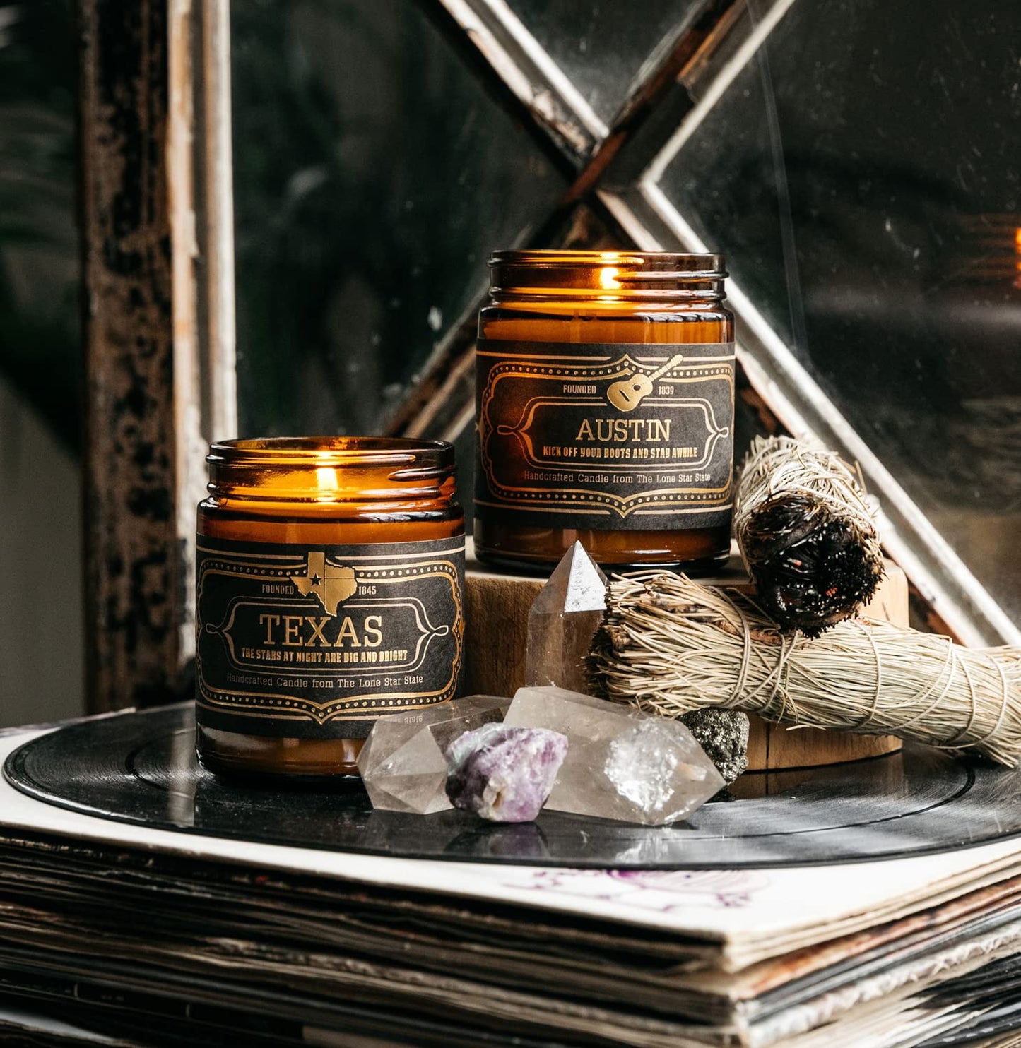 Jackson Vaughn Scented Texas Candle, Texas - Scents of Wild Sage, Vanilla, Campfire - 9oz Jar - 40 Hour Burn Time