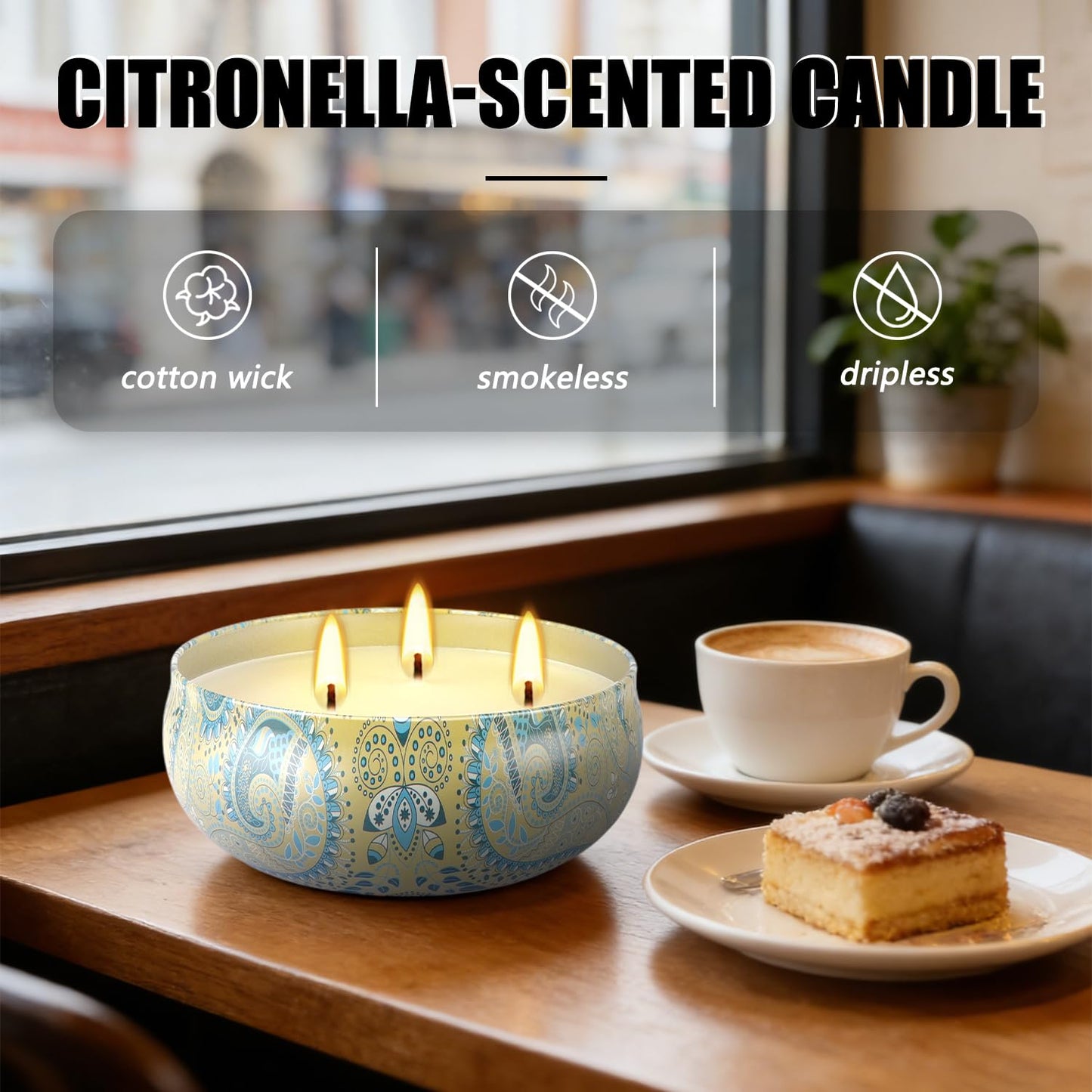 Set of 4 Triple Wick Citronella Candles Perfect for Yards, Gardens, Balconies and Camping, Indoor & Outdoor Scented Candles Bulk…