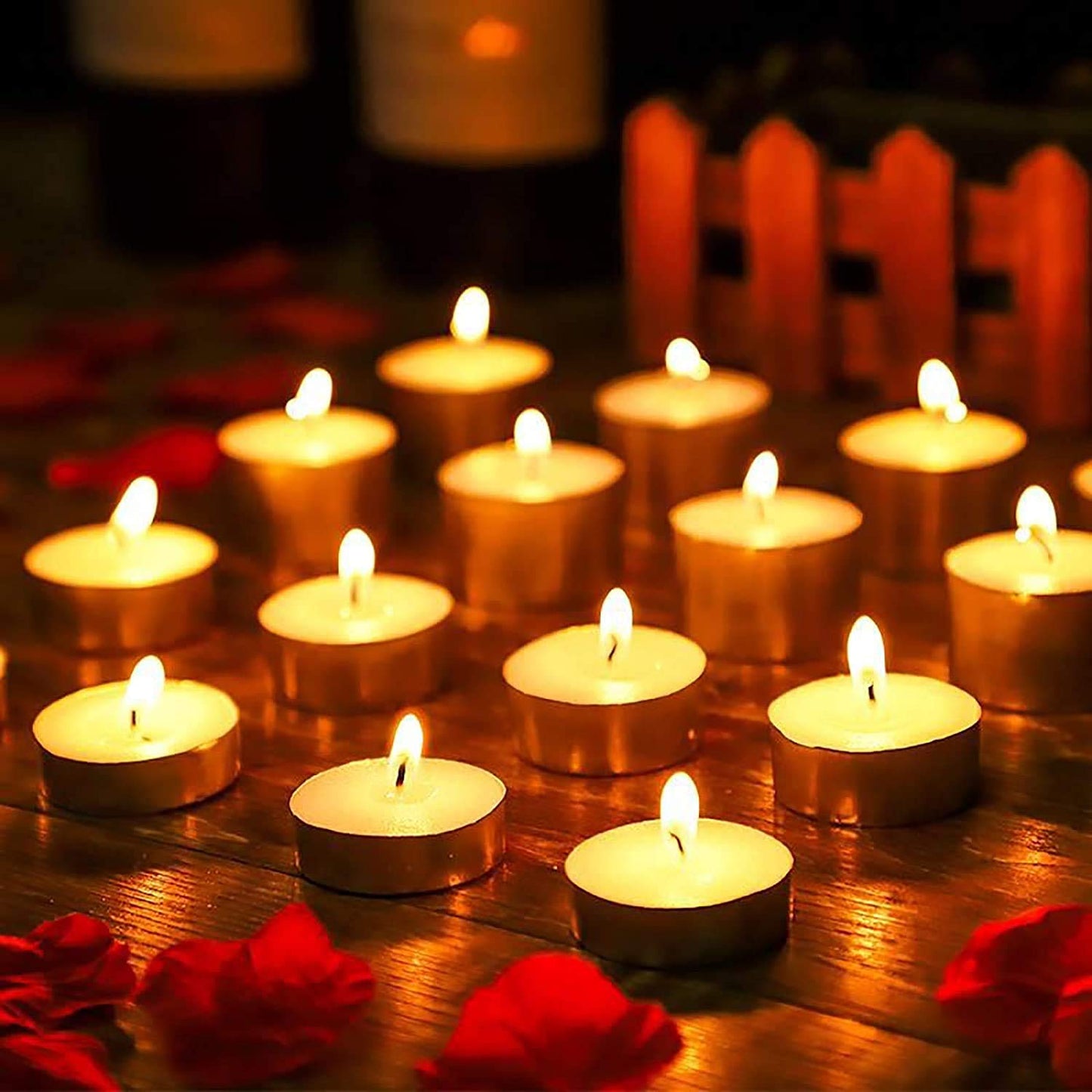 OUO Tea Lights - 50 Pack Smokeless, Dripless & Long Lasting Mini Tealight Candles for Mood, Dinners, Parties, Home Decoration, Wedding, Crafts (Purple)