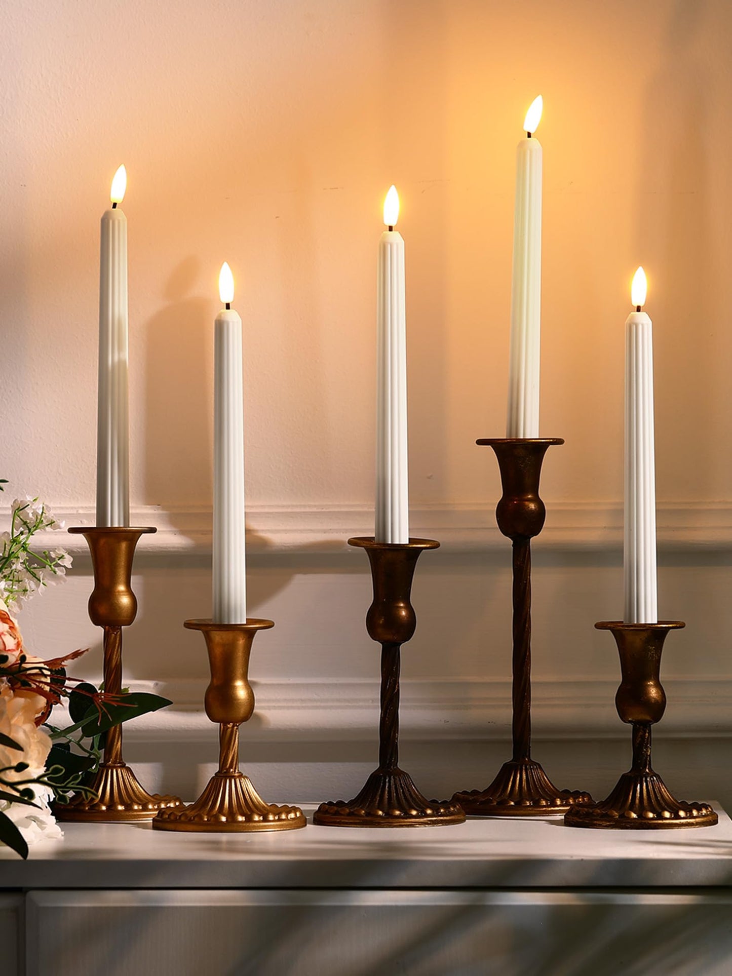 Funtery 48 Pcs Flameless LED Taper Candles Battery Operated Candles Bulk Realistic LED Candlesticks Flickering for Wedding Church Graduation Party Home Decor(White,Romantic Style)