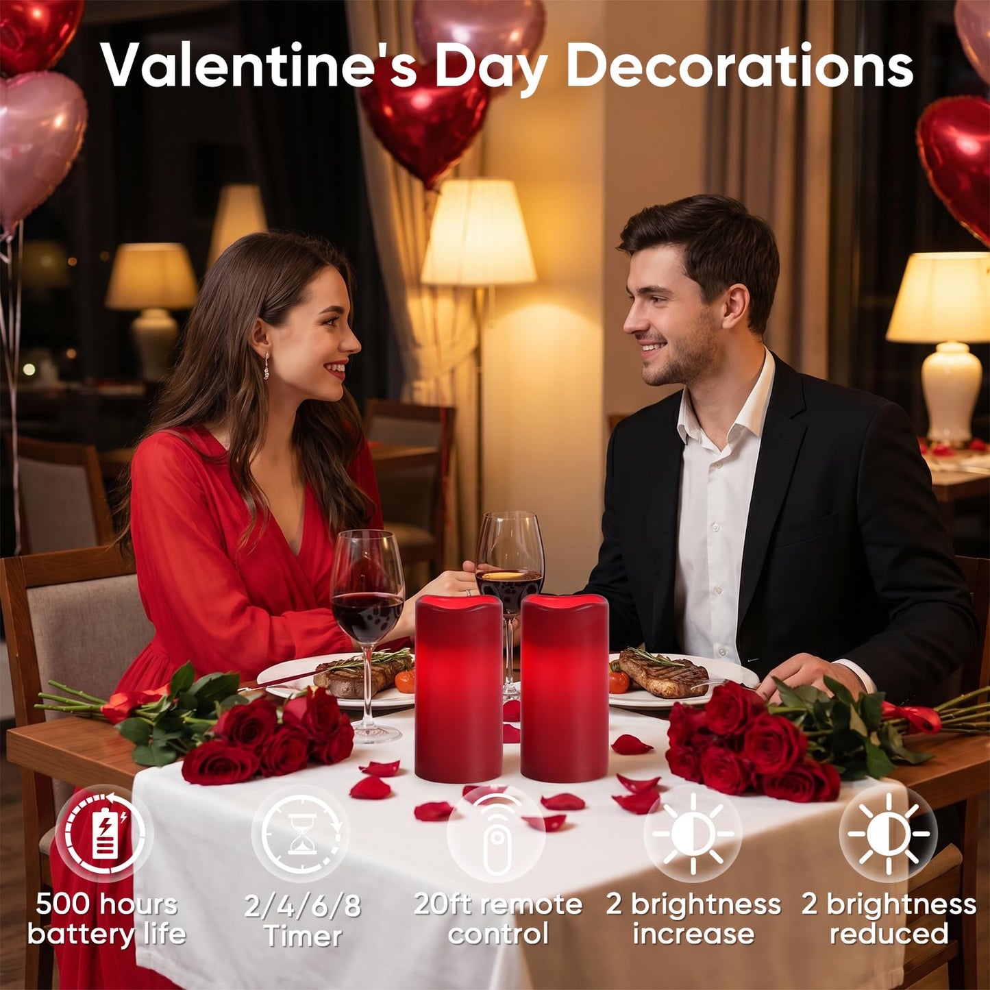 Amagic 3"x6" Red Flameless Candles with Remote, Christmas Battery Operated Candles with Timer, Waterproof LED Pillar Candles for Thanksgiving Table, Home, Outdoor Decor, Plastic, Set of 2