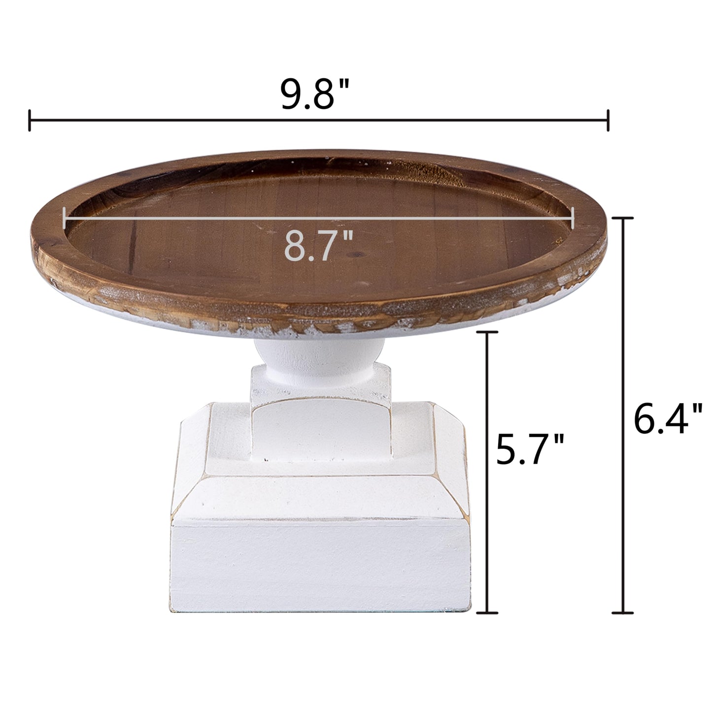 SOFE Round Wood Cake Stand Rustic - 9 Inch White Cake Pedestal Stand - Cake Plate Stand Display Riser for Dessert Table - Candle Holder Tray for Birthday, Parties, Wedding