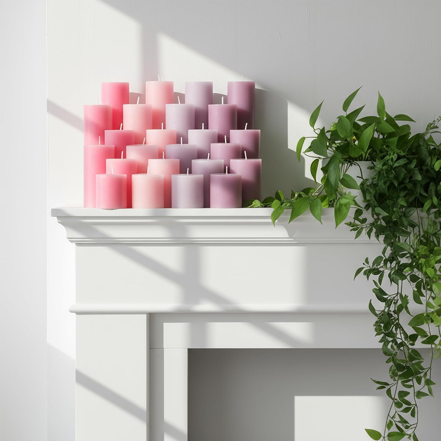 Shihanee 24 Pcs Pillar Candles 3 in x 3,4,5,6,8,10 Dripless Unscented Smokeless Candle Long Burning Decorative Rustic Candles with Cotton Wick for Wedding Home Fireplace (Pink Gradient)