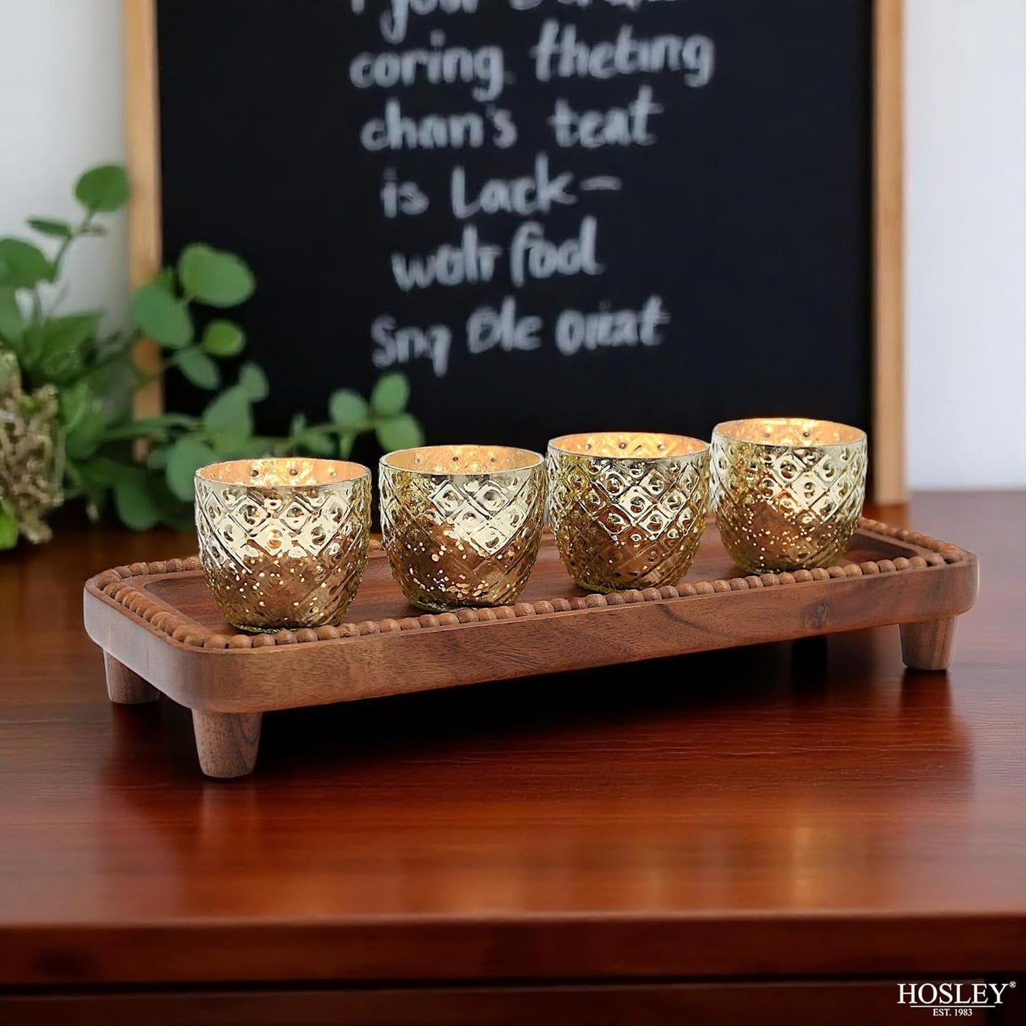 Hosley Set of 6 Antique Gold Speckled Metallic Glass LED Votive Tealight Candle Holder 2.75 Inches Ideal for Bridal Weddings Parties Special Events Spa Aromatherapy Mini Flower Pots O3