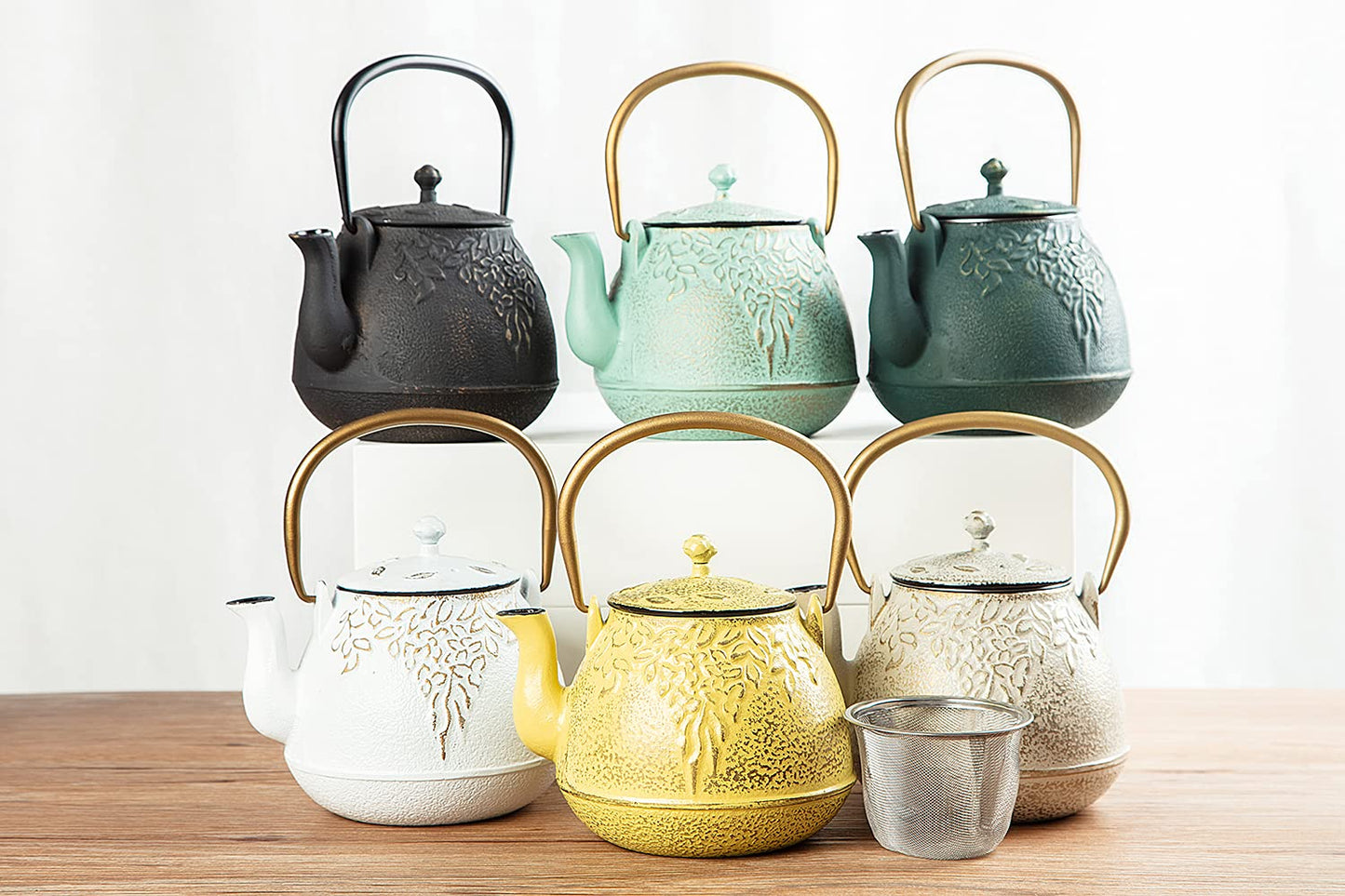 Tea Kettle, TOPTIER Japanese Cast Iron Teapot with Infuser for Loose Leaf and Tea Bags, Stovetop Safe Cast Iron Tea Kettle Coated with Enameled Interior for 40 oz (1200 ml), Light Green