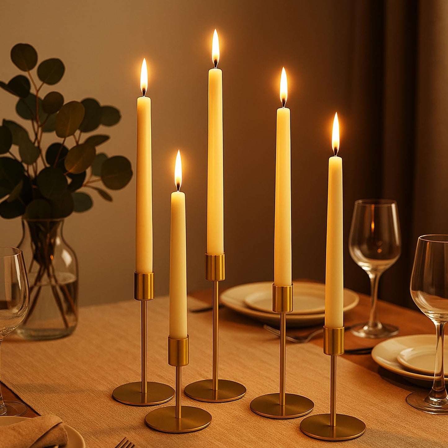 Smtyle Gold Taper Candle Holders for Candlesticks Set of 5 Matte Finial for Wedding Dining Table Centerpiece,Golden Birthday Gifts Decor