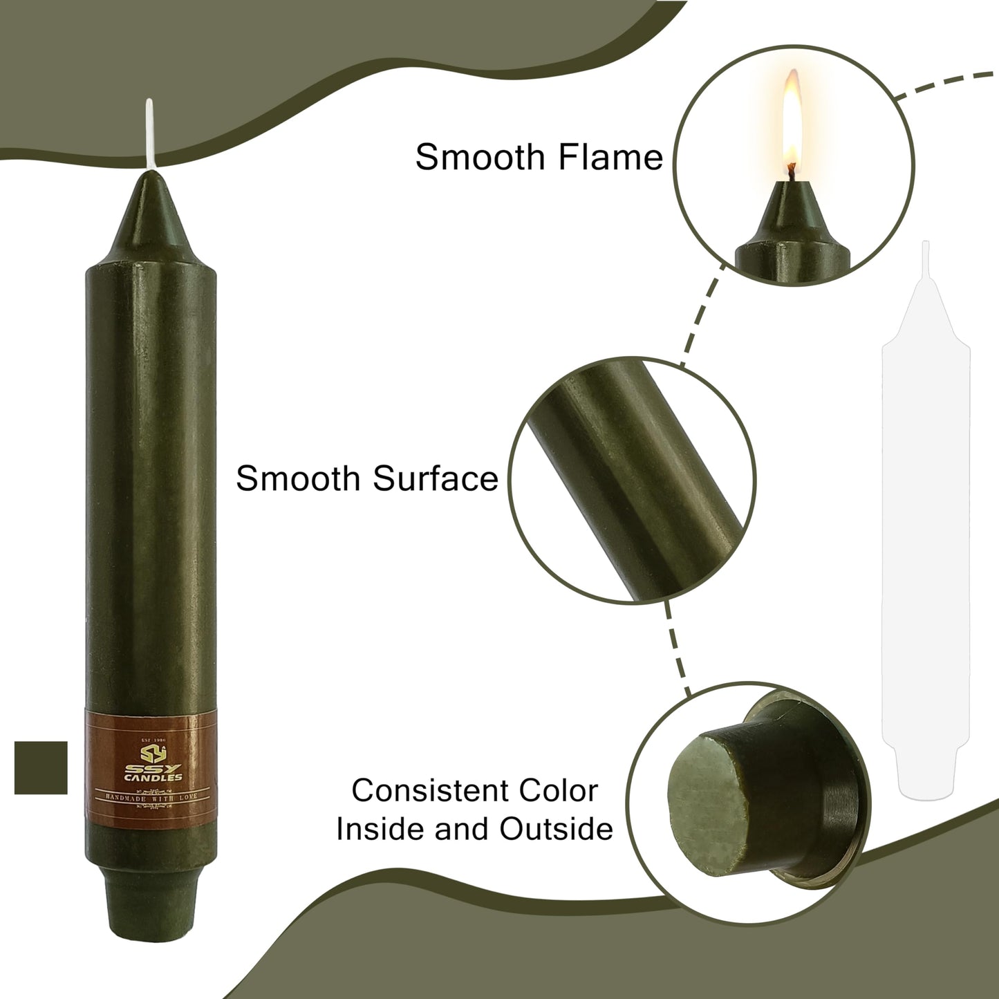 Olive Candles 4 PCS Taper Candle Unscented Tapered 7 inch Smokeless Candlesticks Candles Sticks Gift Idea Table Decor Housewarming Dinner