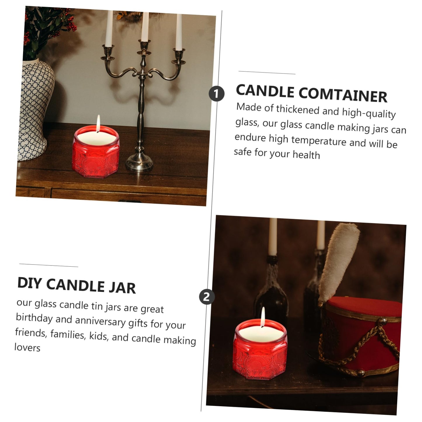 jojofuny 14pcs Glass Candle Containers Lids Embossed Jar Lids for Modern Decor Reusable Storage Can for Candle Making for DIY Gifts