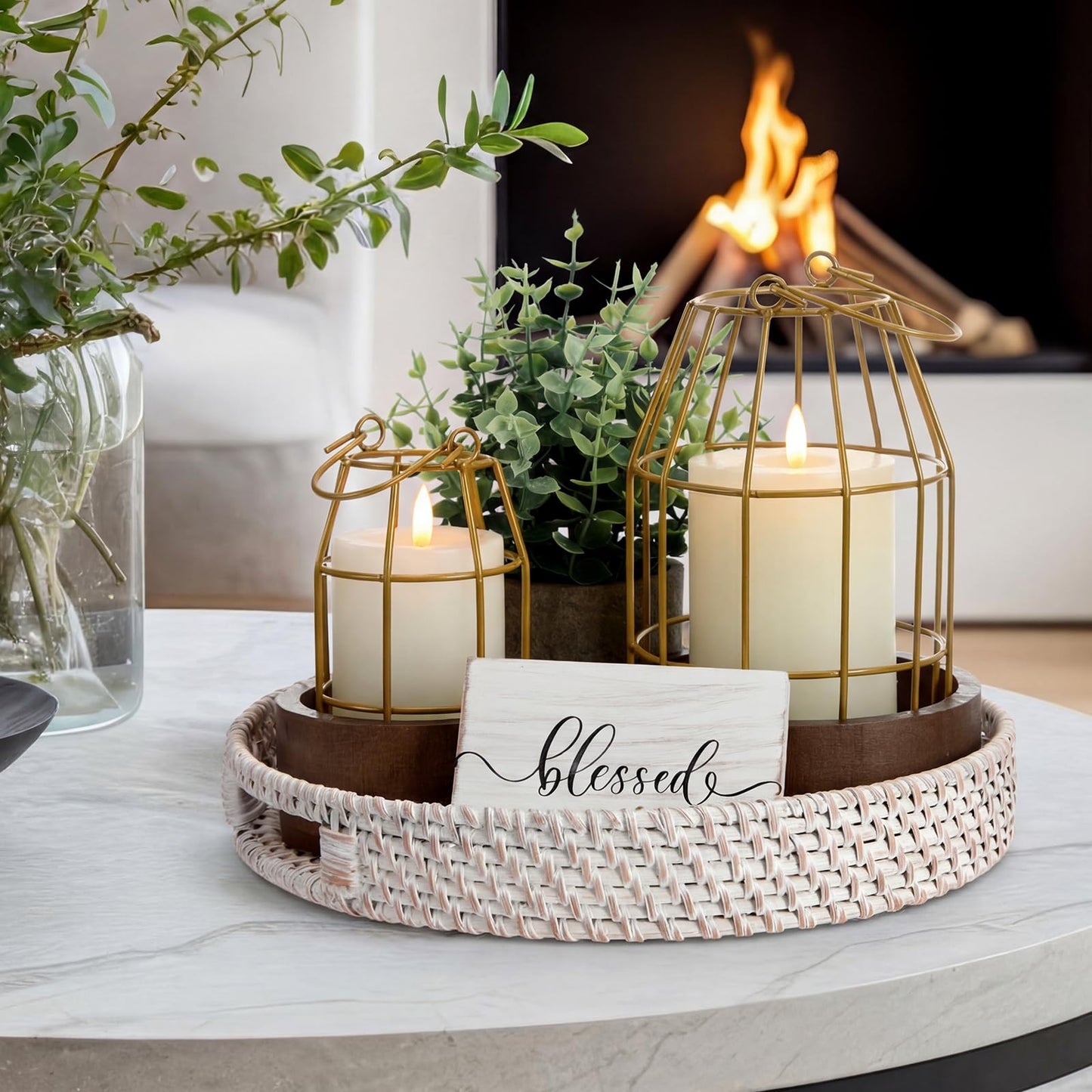 Mumufy Modern Rustic Farmhouse Candle Lantern Set of 5 (Candles are Not Included), Decorative Lanterns for Living Room Table Centerpieces Fireplace Mantle Modern Home Decor(Small,Gold, Burlywood)