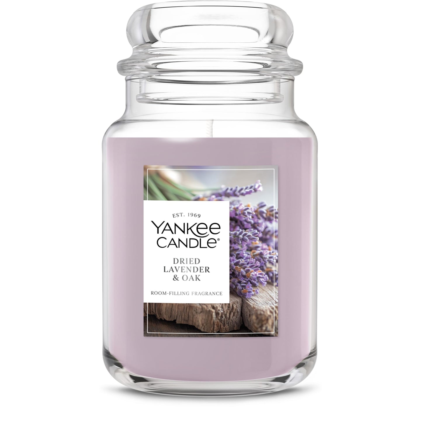 Yankee Candle Dried Lavender & Oak, Scented Candle, 22oz Large Jar with up to 150 Hour Burn Time, Giftable, Birthdays