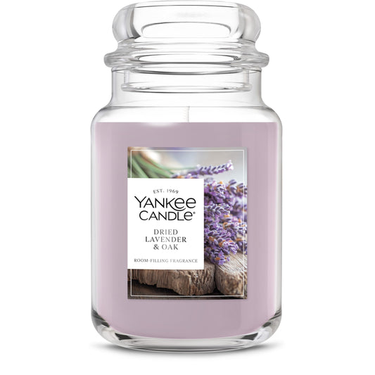 Yankee Candle Dried Lavender & Oak, Scented Candle, 22oz Large Jar with up to 150 Hour Burn Time, Giftable, Birthdays