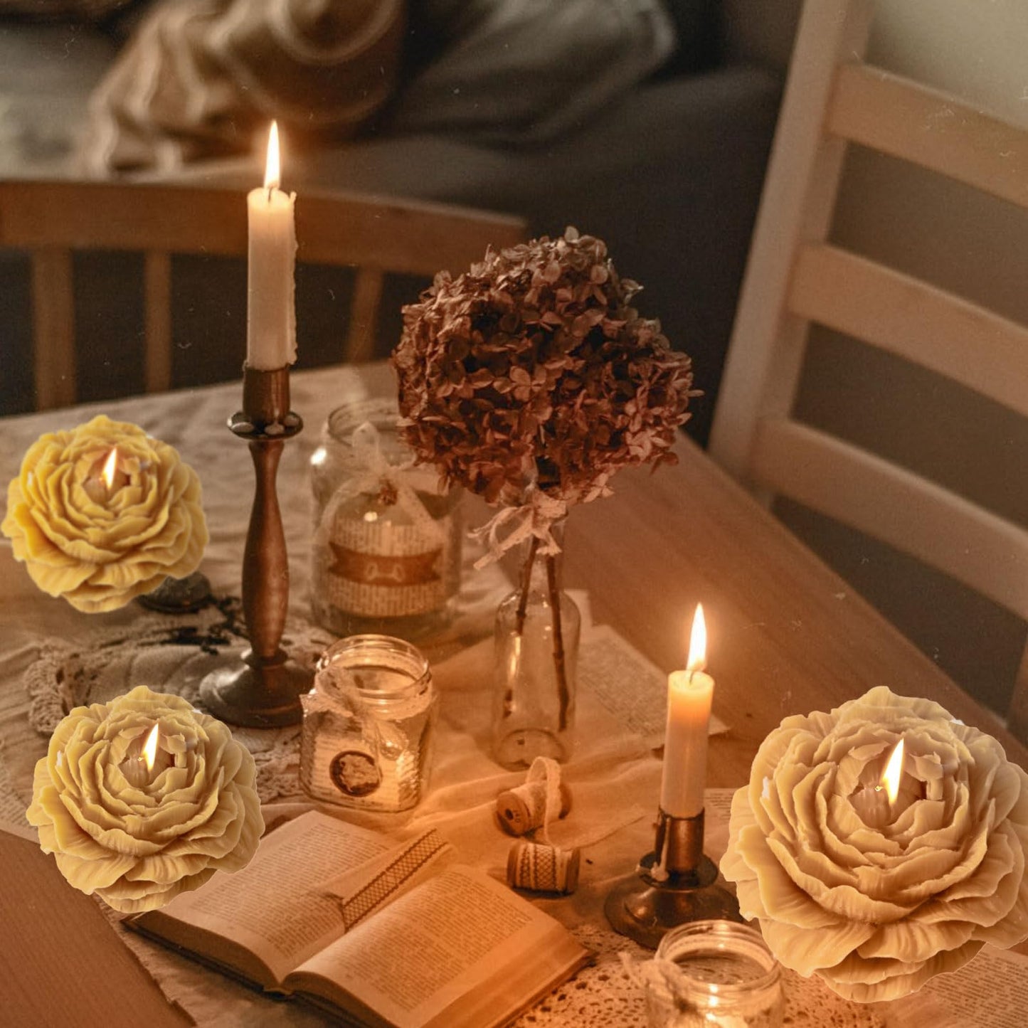 Peony Flower Shape Candles 1 Pack Soy Wax Decorative Candle for Bedroom Home Scented Candle Gift to Friends Family (Orange)