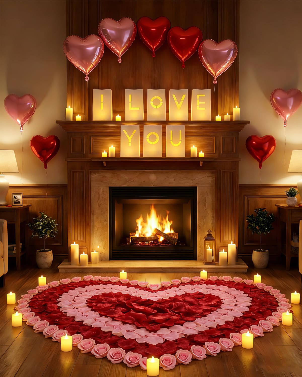JZLiner I Love You Light Up Letters Include Fake Rose Petals and Led Candles Heart Balloons Set Room Decor Proposal Decorations