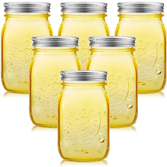 Yinder 6 Pack 32 oz Mason Jars with Lids Bulk, Durable Wide Mouth Vintage Color Glass Canning Jars for Storage Canning Fermenting Pickling DIY Crafts & Decor, Dishwasher Not Allowed(Yellow)