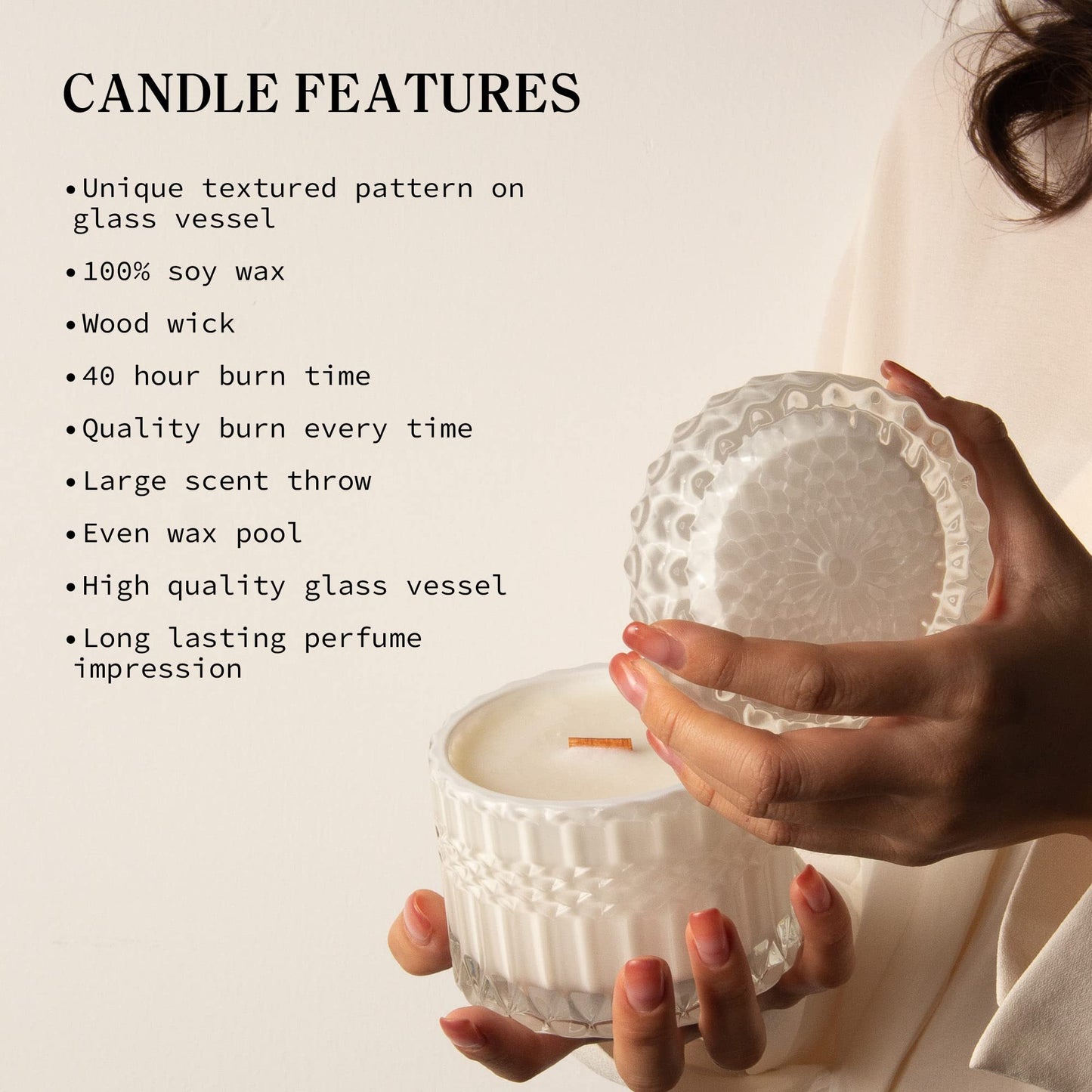 Hidden Label Decorative Jar Candle,Wood Wick Candles, Fresh Cotton + Citrus &Sage Scented Candle