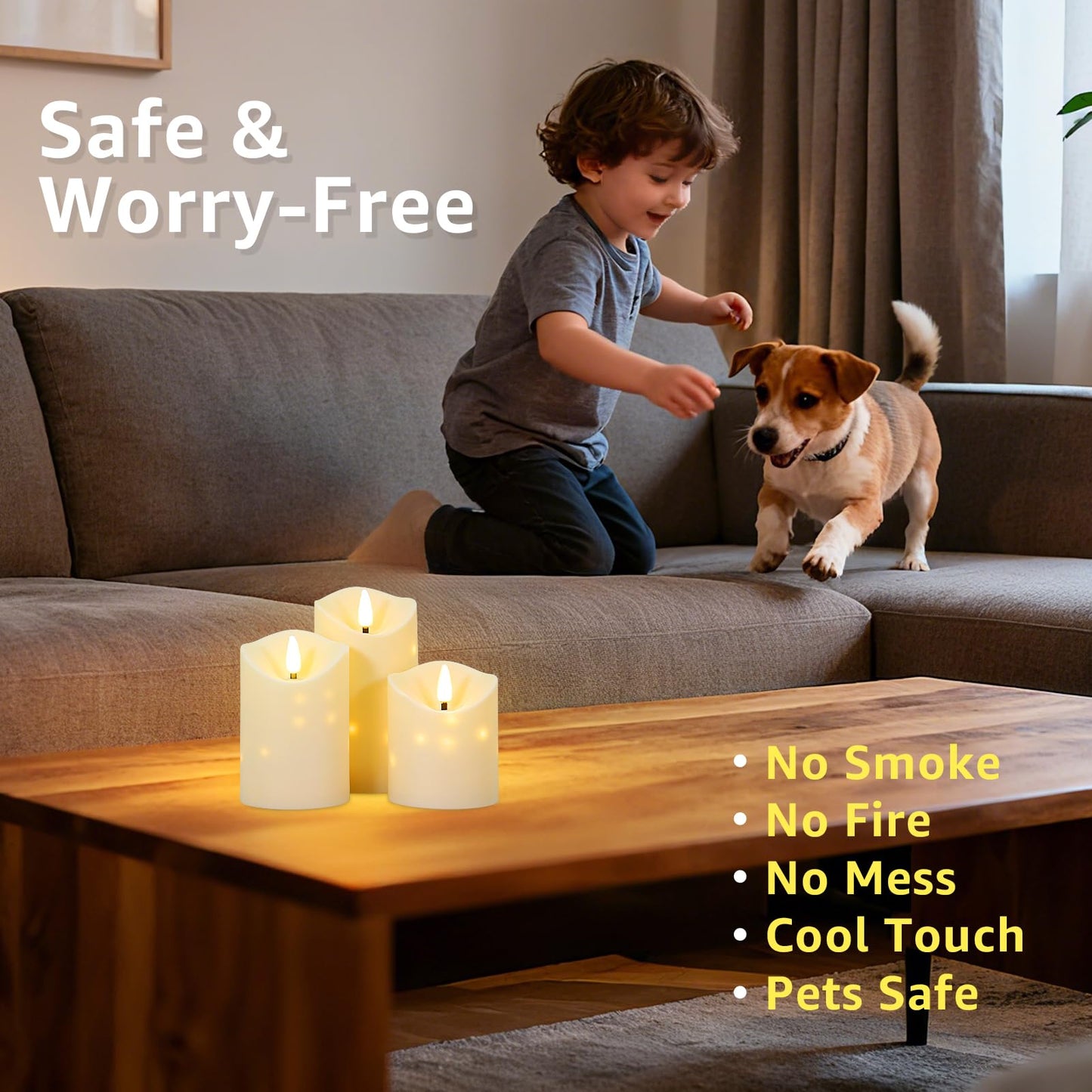 uuffoo Flameless Candles with Timer 3Pc Battery Operated Flickering Pillar Candle w/Remote, 3D Wick Acrylic LED Pillar Candles for Halloween Christmas Home Decoration (Ivory)
