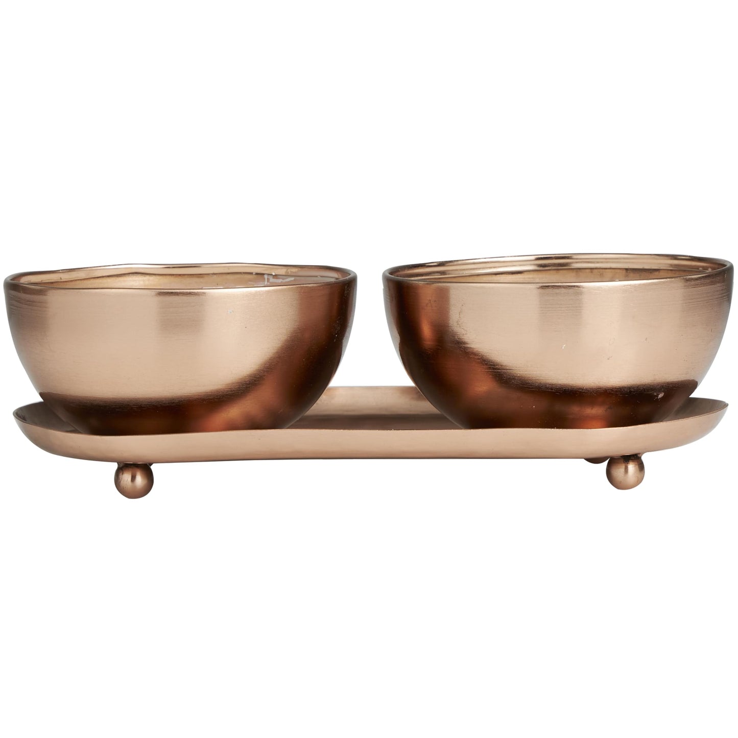 Deco 79 Metal Tropical Breeze Scented Double 12 oz 2 Wick Candle with White Wax and Tray, Set of 2 10" W, 3" H, Copper