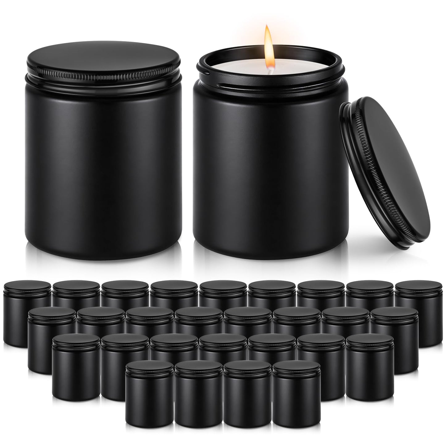 Tecohouse 8oz Black Glass Jars with Lids, 30 Pack Candle Jars with Blank Labels, 250g Wide Mouth | Lotion Container for Sample, Cream, Lotion, Honey, Powder, Jelly | Home & Beauty