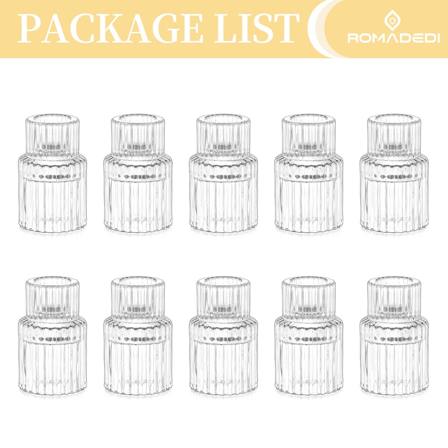 Romadedi Glass Candle Holder for Candlestick - 10Pcs Clear Small Tapered Candle Holder Wedding Decor Table Centerpiece Bulk for Candle Sticks Christmas Party Living Room Dinner Advent