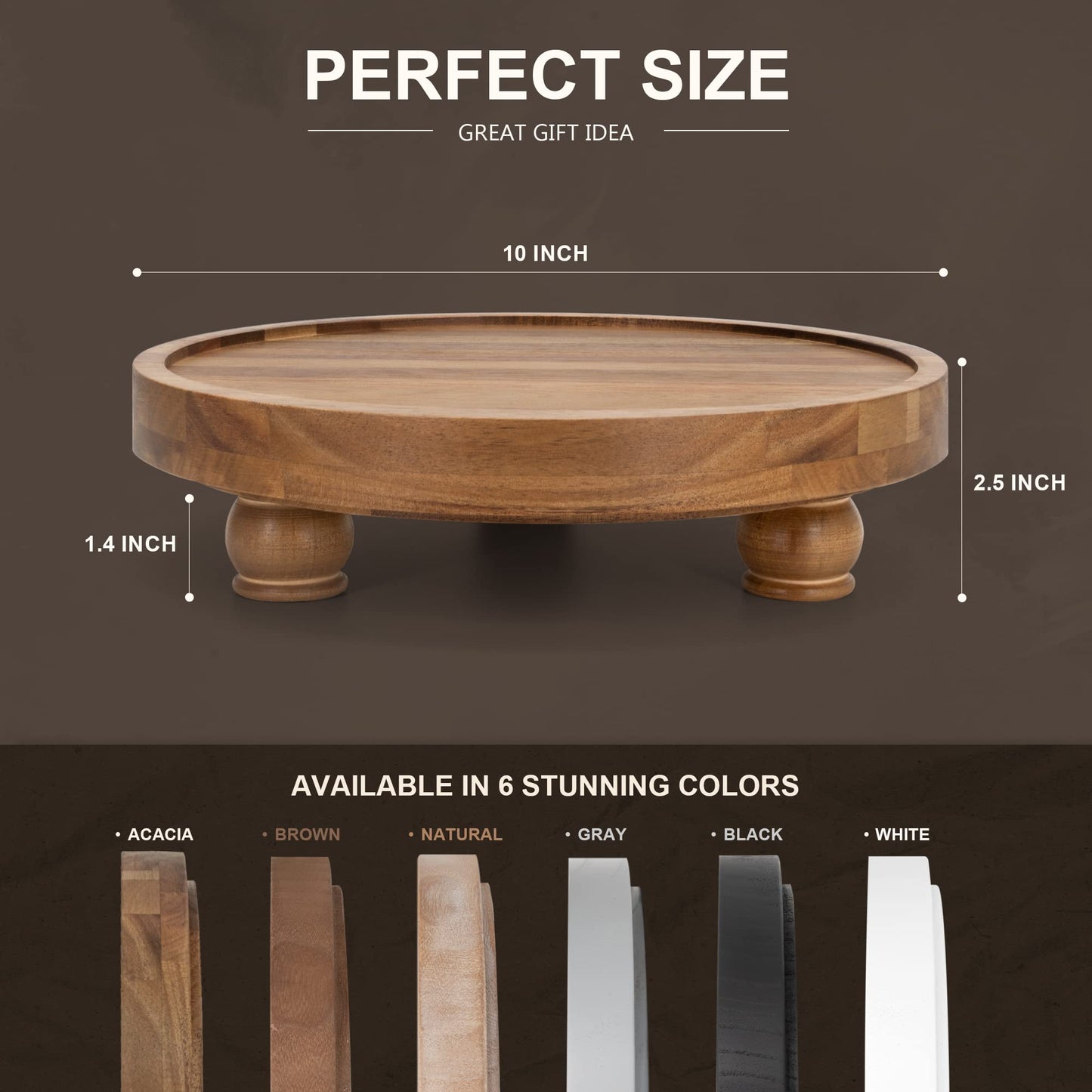 EOSAHR Wooden Riser for Display : Farmhouse Pedestal Stand for Your Kitchen Counter & Home Decor - Chic Round Waterproof Bathroom Trays for Soap, Plants, Jewelry, Perfume (Acacia Wood)
