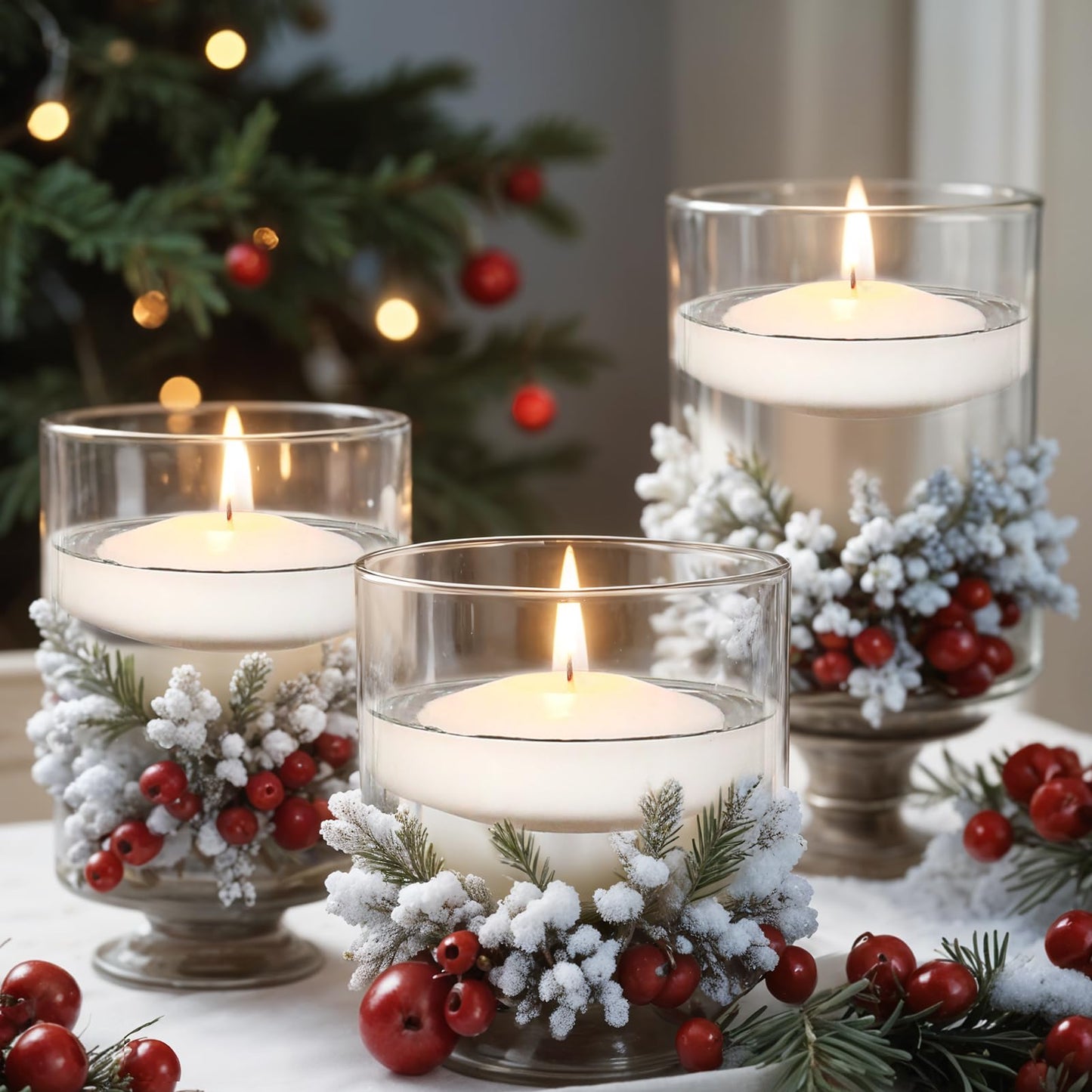 GINITIRI 3 inch White Floating Candles, 60 Pack Unscented Floating Candle,8-9 Hours Burning Floating Candles for Centerpieces, 3" Water Candles for Cylinder Vases, Wedding, Party