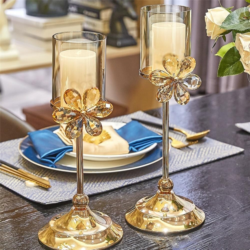 YUHUAWF Candle Holderss Candle Holders Wedding Centerpieces Metal Crystal Candlestick Holders Stand for Table Party Church Decor Decorative Candlestick(Small)