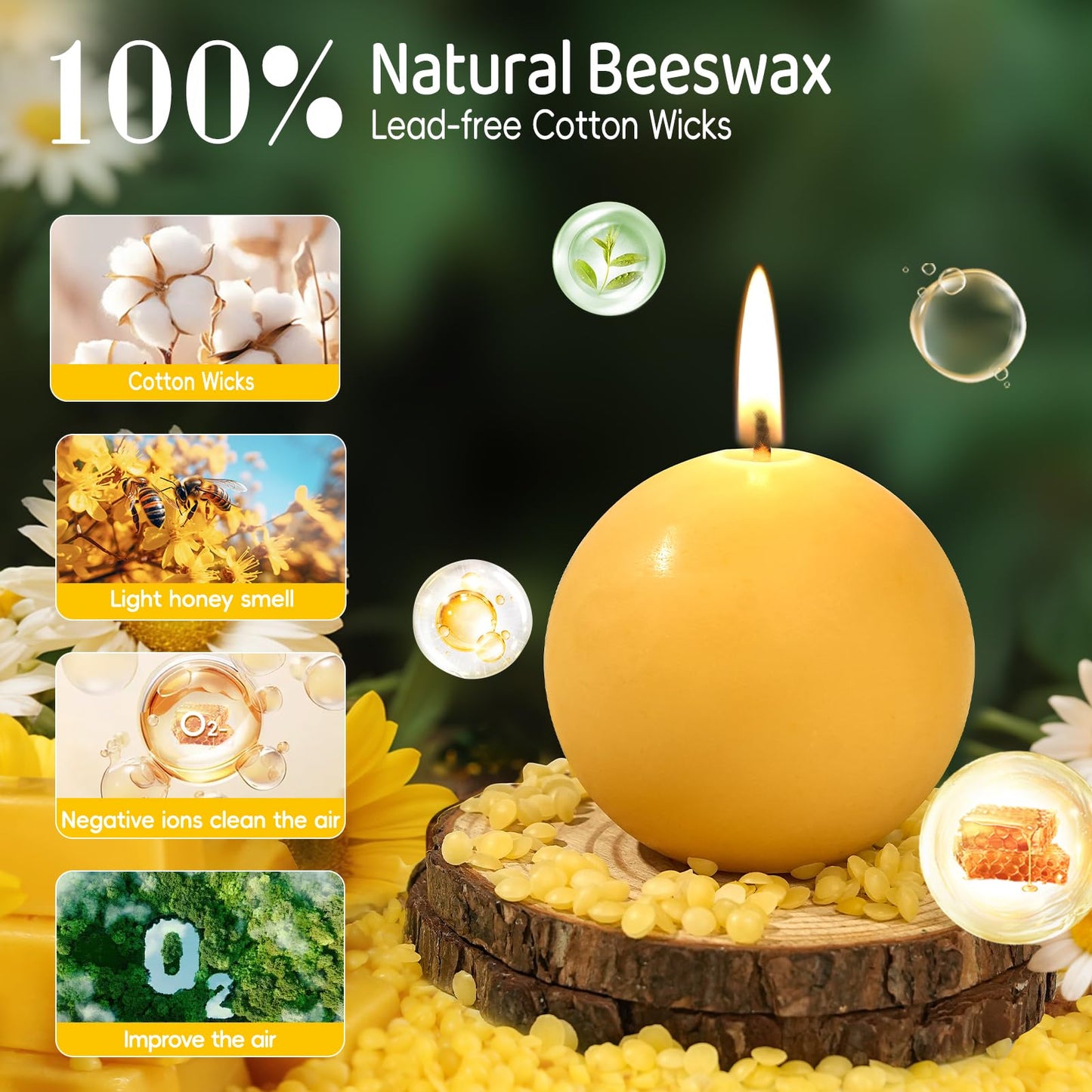 4 Pack Beeswax Round Candles,3 in Hand-Poured Natural Beeswax Candles- 120 H Long Burning Elegant Bees Wax Candles for Home,Non Toxic,Unscented Dripless Smokeless Beeswax Candle