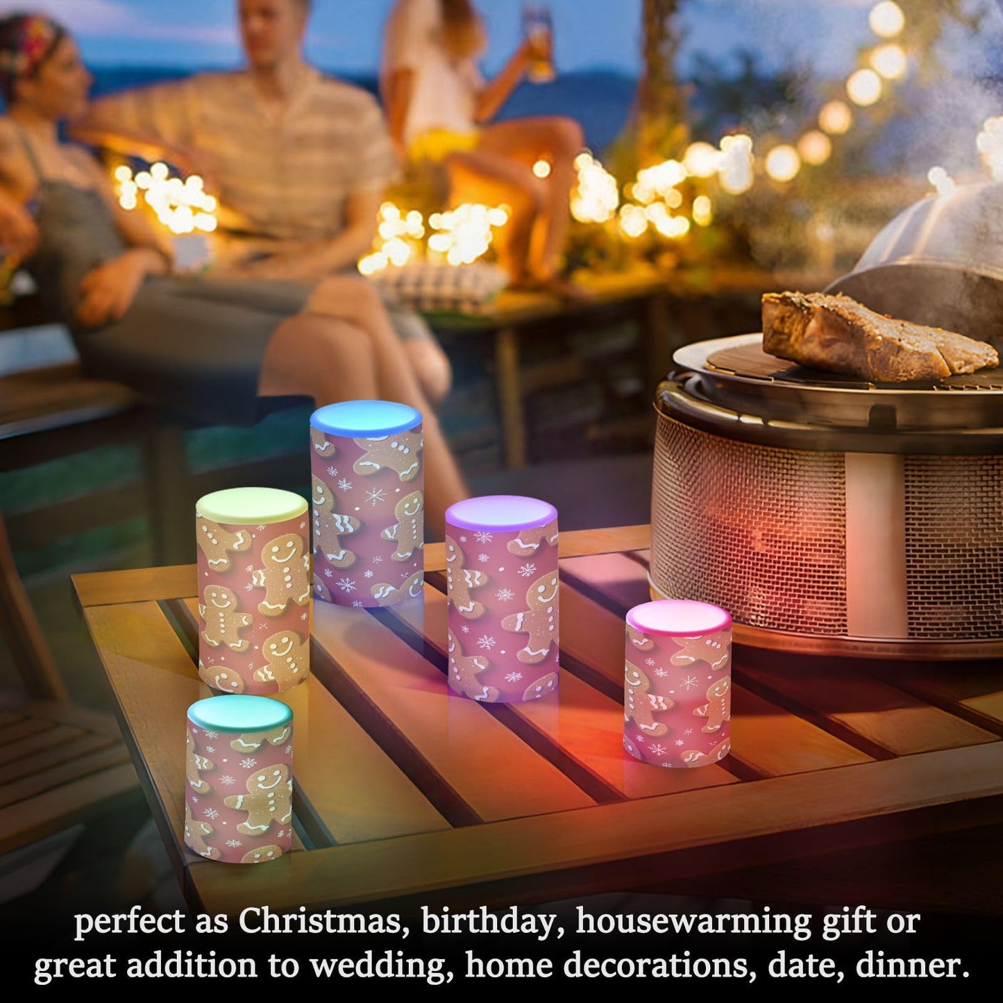 Eionryn Christmas Gingerbread Man Cookies Flameless Candles Battery Operated LED Candles with Remote Timer Electric Candles for Home Party Decor 2pcs