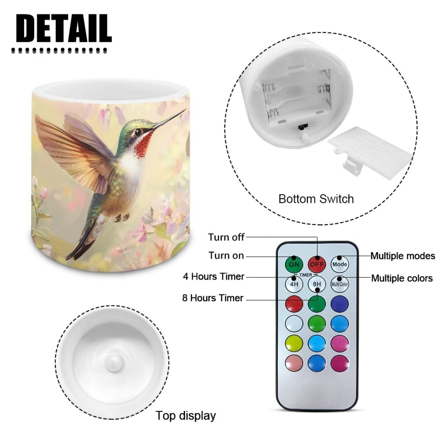 Cozeyat Hummingbird Flameless Candles 4 Pack Battery Operated with Remote Control Timer LED Pillar Candles Waterproof for Indoor Outdoor