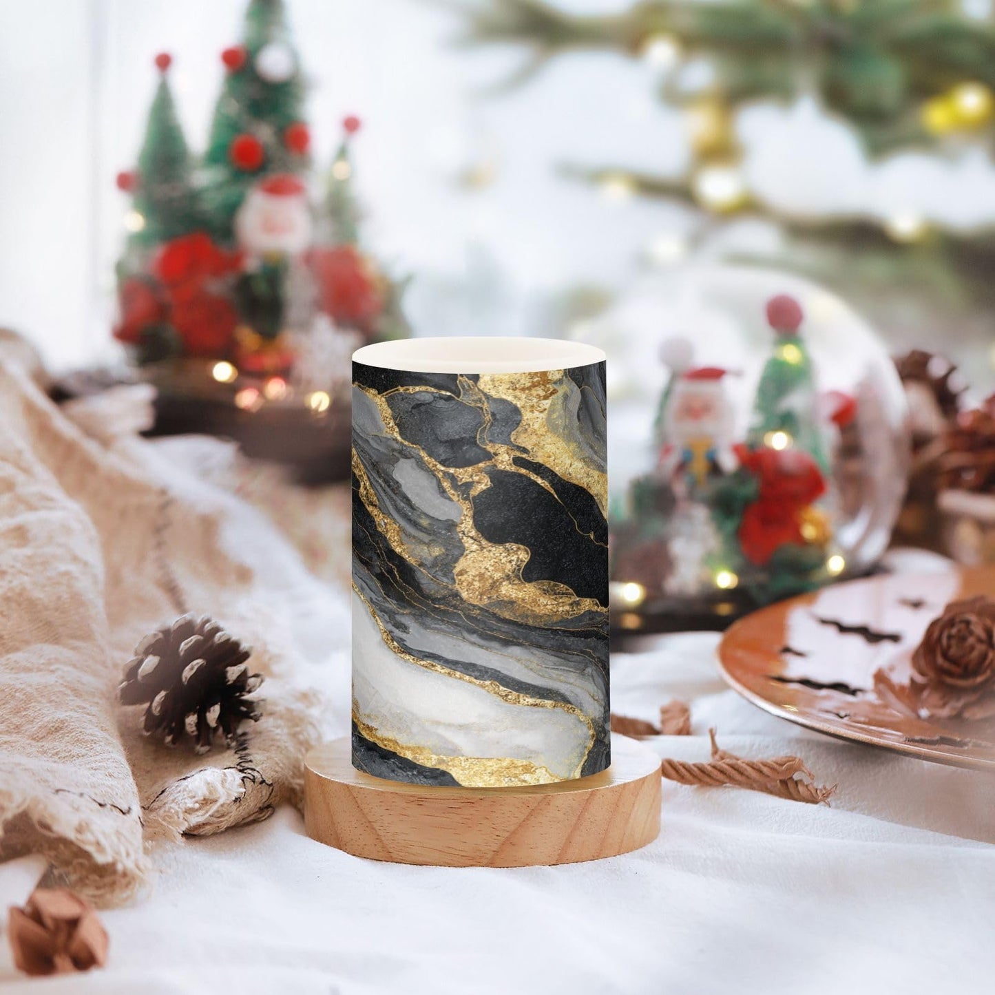 Flameless Candles Battery Operated Black Gold Marble Flickering LED Pillar Candles With Remote Control And Timer Mosaic with Golden Veins Warm Light Candles For Wedding Festival Home Halloween Christ