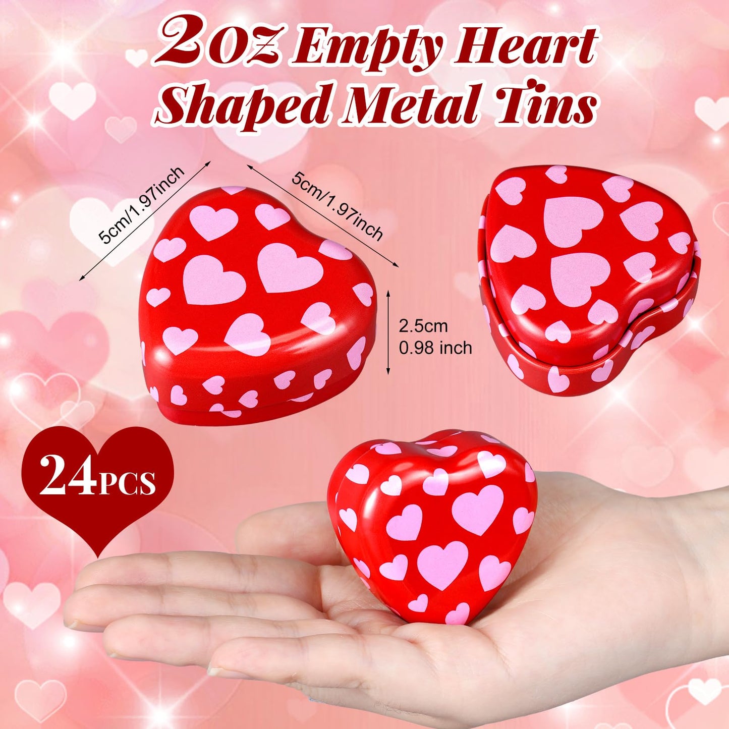 MorningRo 24 Pcs Valentine Heart Candle Tins with Lids Empty Heart Shaped Candle Jars 2 oz Containers Box for DIY Making Candles Valentine Gifts (Red)