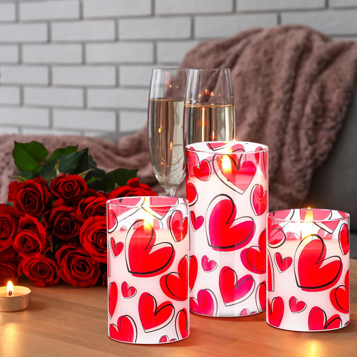 VIHOSE 3 Pcs Valentine LED Flameless Candles Romantic Heart Battery Operated Pillar Candles for Romantic Night Valentine's Day Gifts Proposal Anniversary Festival Gift Table Centerpiece Decor(Heart)