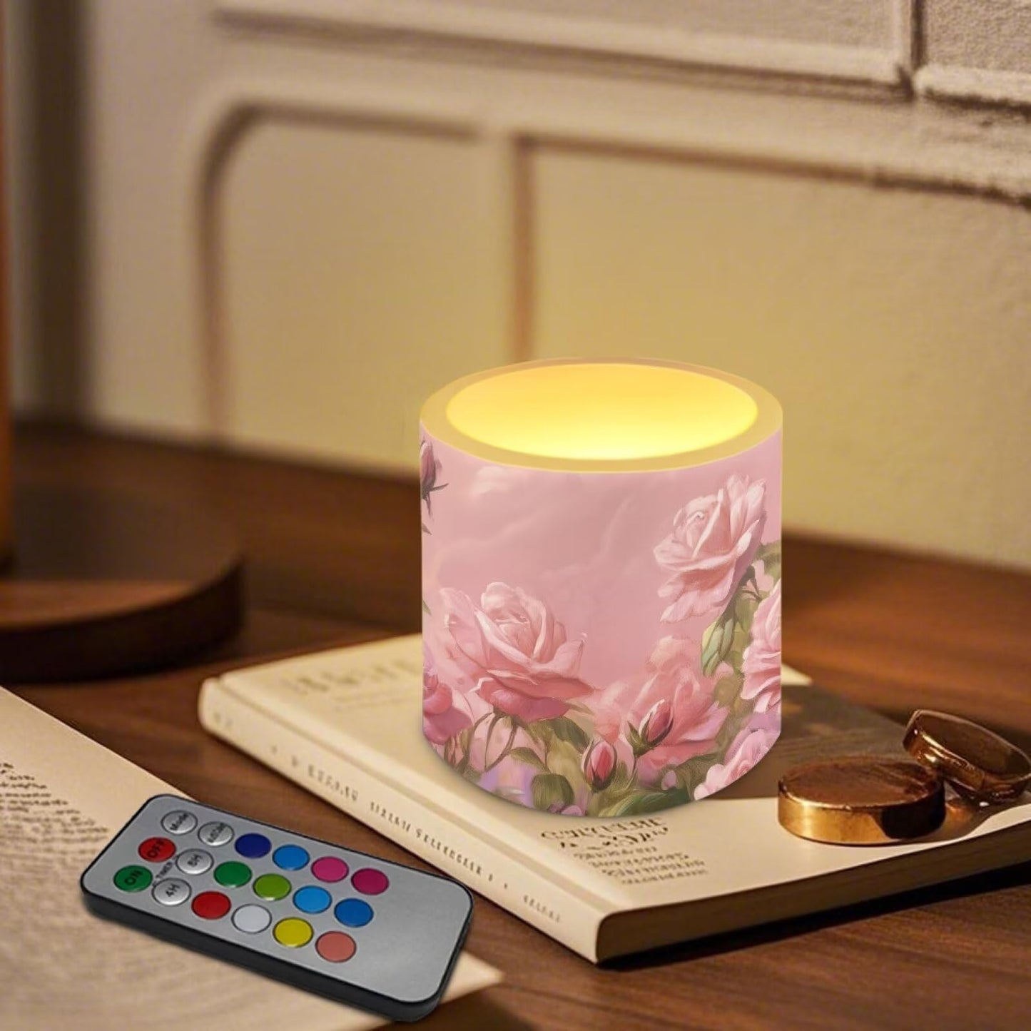 Cozeyat Pink Floral Versatile LED Flameless Candles 4 Pack Battery Operated with Remote Control Timer Dancing Flame Waterproof for Indoor Outdoor Home Table