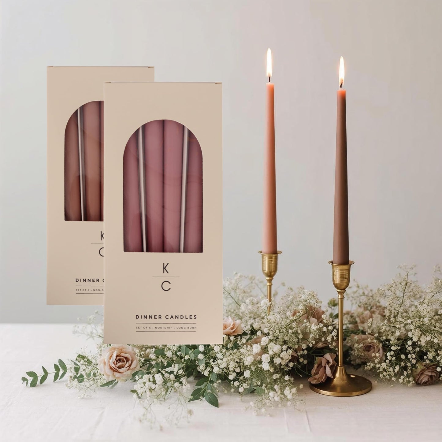 Tapered Dinner Candles - Soy & Paraffin Blend, Dinner Candles with Long-Lasting 7-Hour Burn for Stylish Homes - Candle in Curated Colors Ideal Gift for Hosts, Brides & Event Planners-Dusty Rose