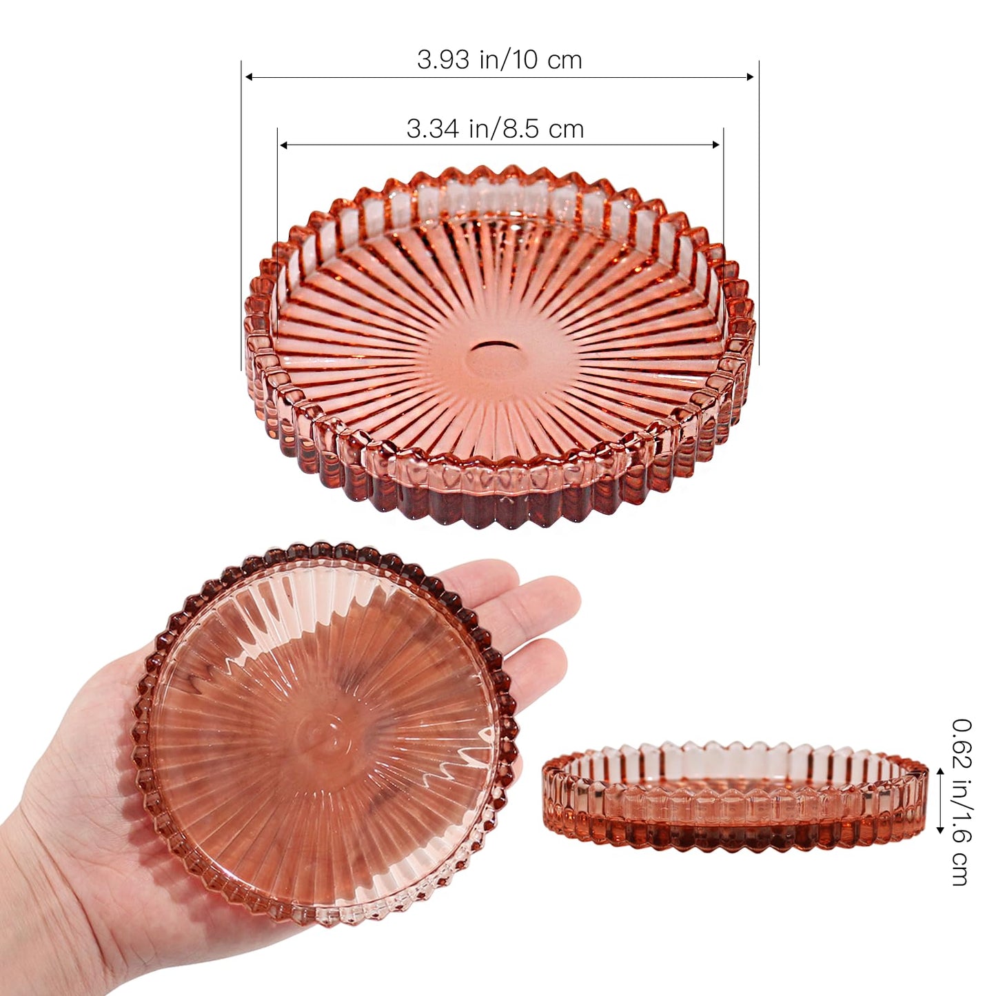CHOCSTAY Glass Pillar Candle Holder, 4" Candle Plates Set of 3, Glass Candle Holders for Wedding, Party, Holiday, Home Decor, Table Centerpiece