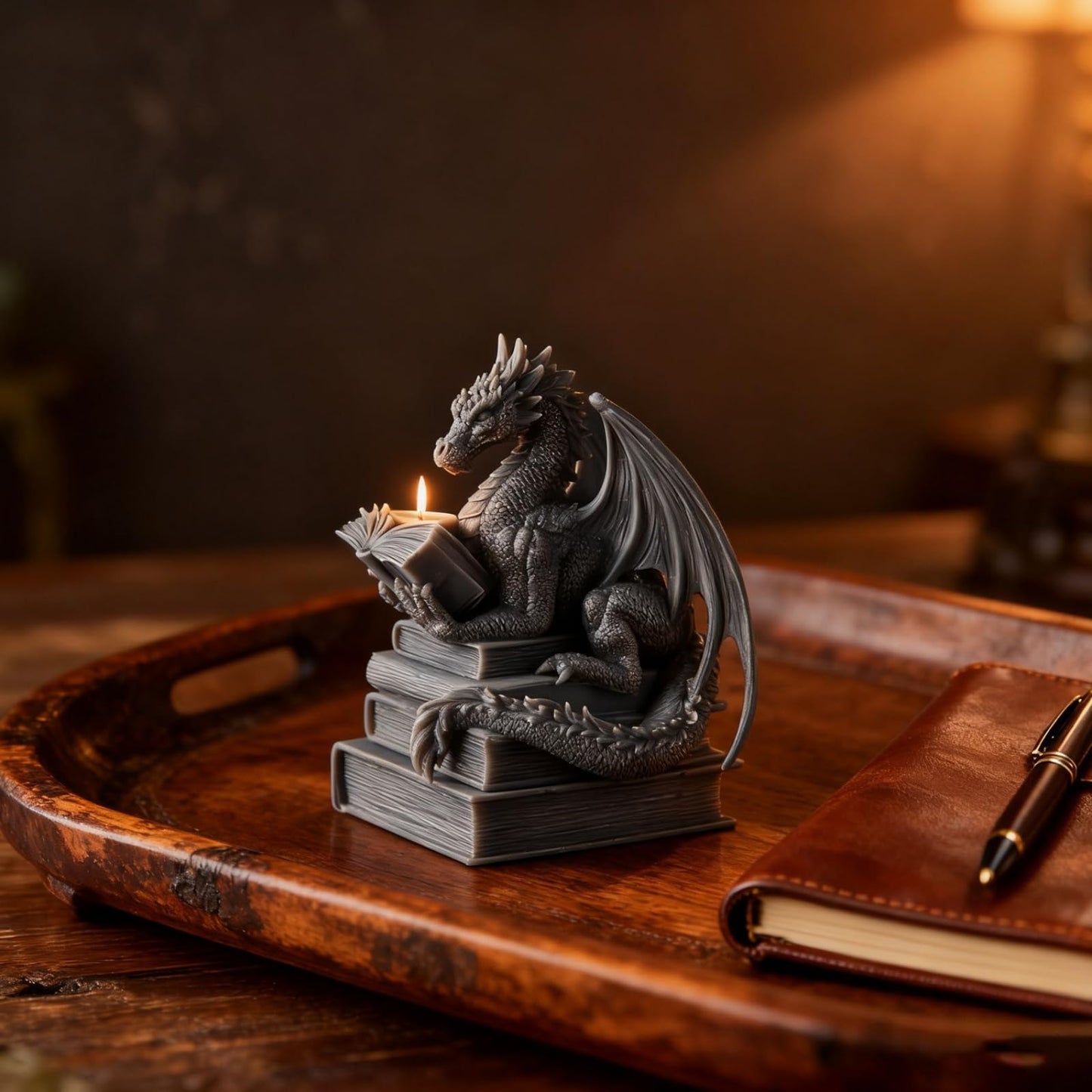 Book-Reading Dragon Candle Mold, Dinosaur Resin Casting Silicone Mold for Home Decor, DIY Soap & Candle Making, Animal Epoxy Resin Craft Mold, Gifts for Dinosaur Lovers