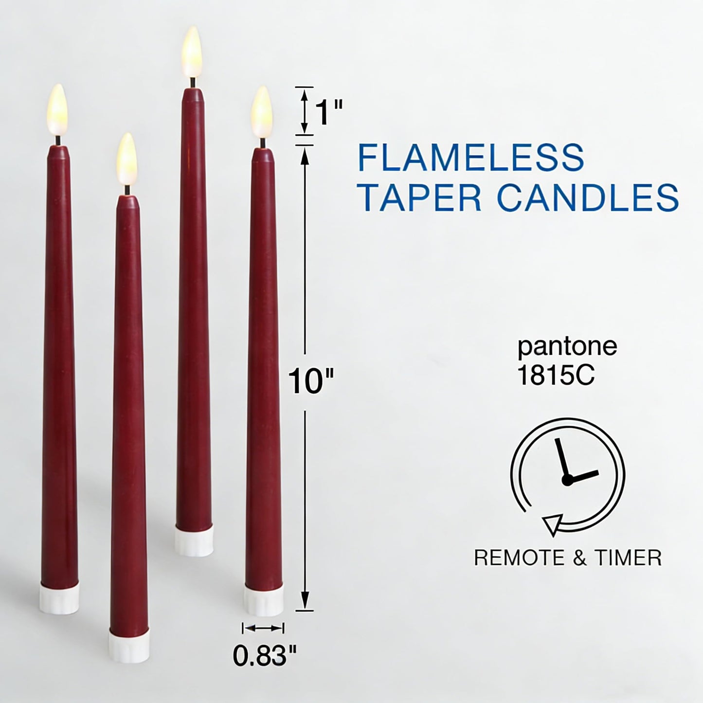 Ni-JASW Burgundy Flameless Taper Candles with Remote, Flickering Battery Operated LED Candlesticks Home Decor Set of 4