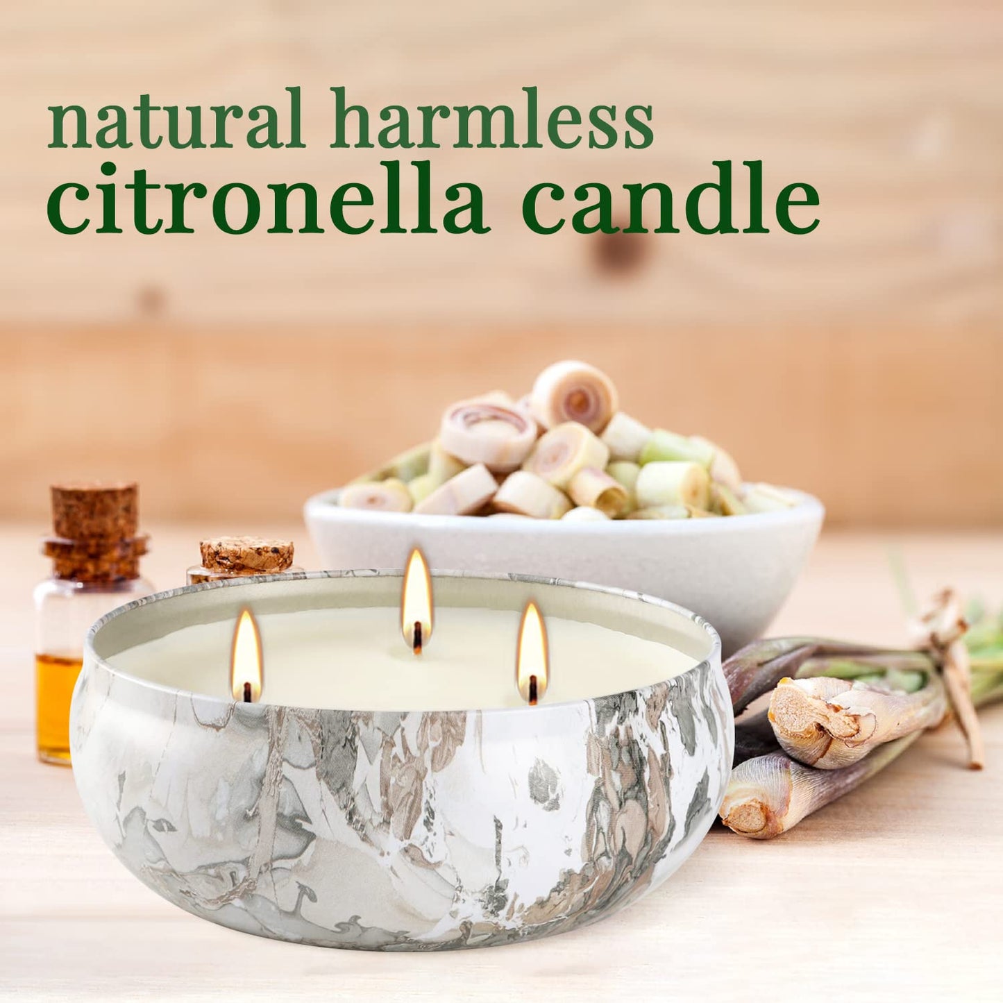 Citronella Candles Outdoor, 3 Pack 12oz Large Citronella Candle 3-Wick Natural Soy Wax Summer Candle Set 240 Hours Long Lasting Burning Huge Scented Outdoor Indoor Candles for Garden Yard (Gray)