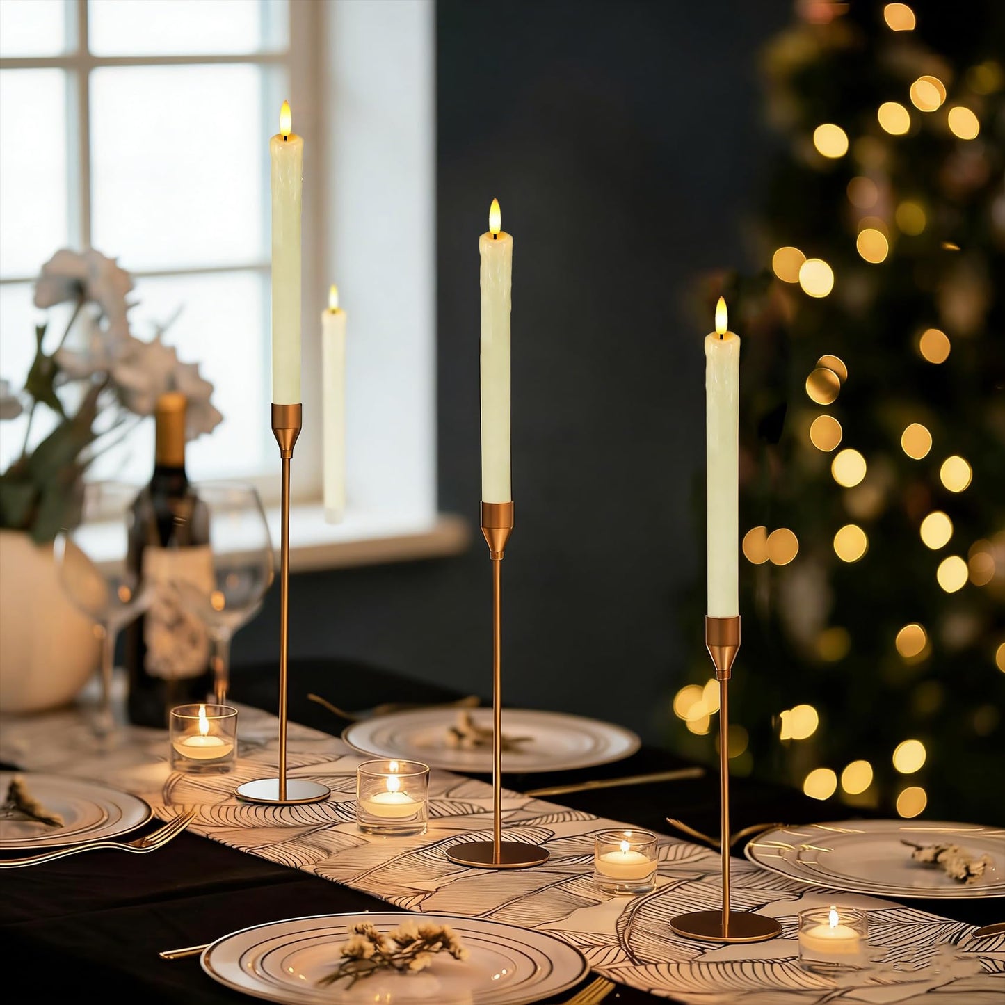 Lezonic Flameless Taper Candles with Remote Timer, Real Wax Battery Operated Flickering LED Fake Candles for Dining Table Centerpiece Wedding Christmas Mantel Decor, 0.8 x 9.5 inch