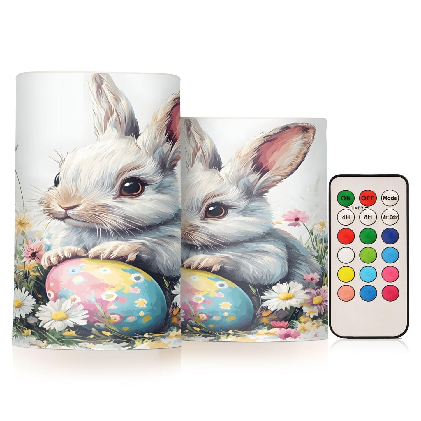 ALAZA Easter Bunny Rabbit Eggs Spring Flowers Flickering Flameless Candles Battery Operated with Remote Timer,Tea Light Candles LED Pillar Votive Candles Set of 2 for Outdoor Indoor Decorations