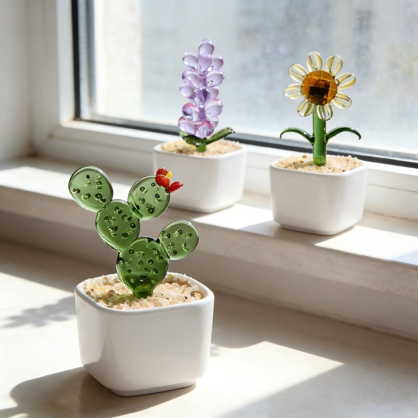 Crystal Glass Flowers Dopamine Decor, Cute Desk Decor for Women Office,Small Crystal Flower Fake Desk Plant,Gift for Teachers,Friends,Coworkers