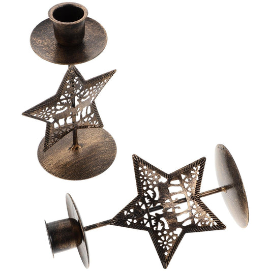 Beaupretty Vintage Iron Candle Holders 2pcs Set Hollow Star-Shaped Rustic Candlestick Holders Creative Metal Candle Stands for Home Decor Christmas and Party Table Centerpieces