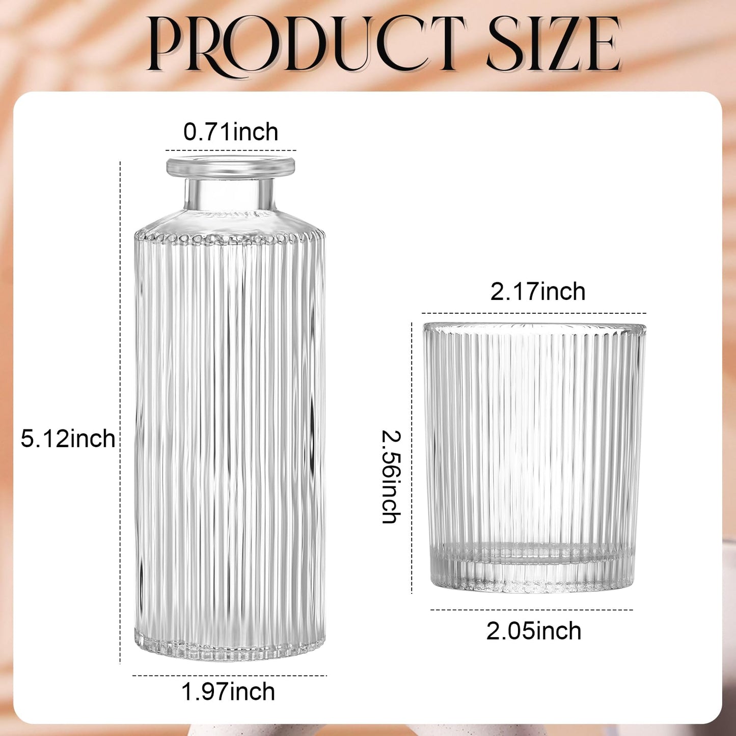 Yerliker 12 Glass Bud Vases Set Bulk Clear Ribbed Vases and 12 Clear Glass Tea Light Candle Holders Suitable for Table Centerpieces, Parties, Home Decor, Wedding Table Centerpiece, Home Decor