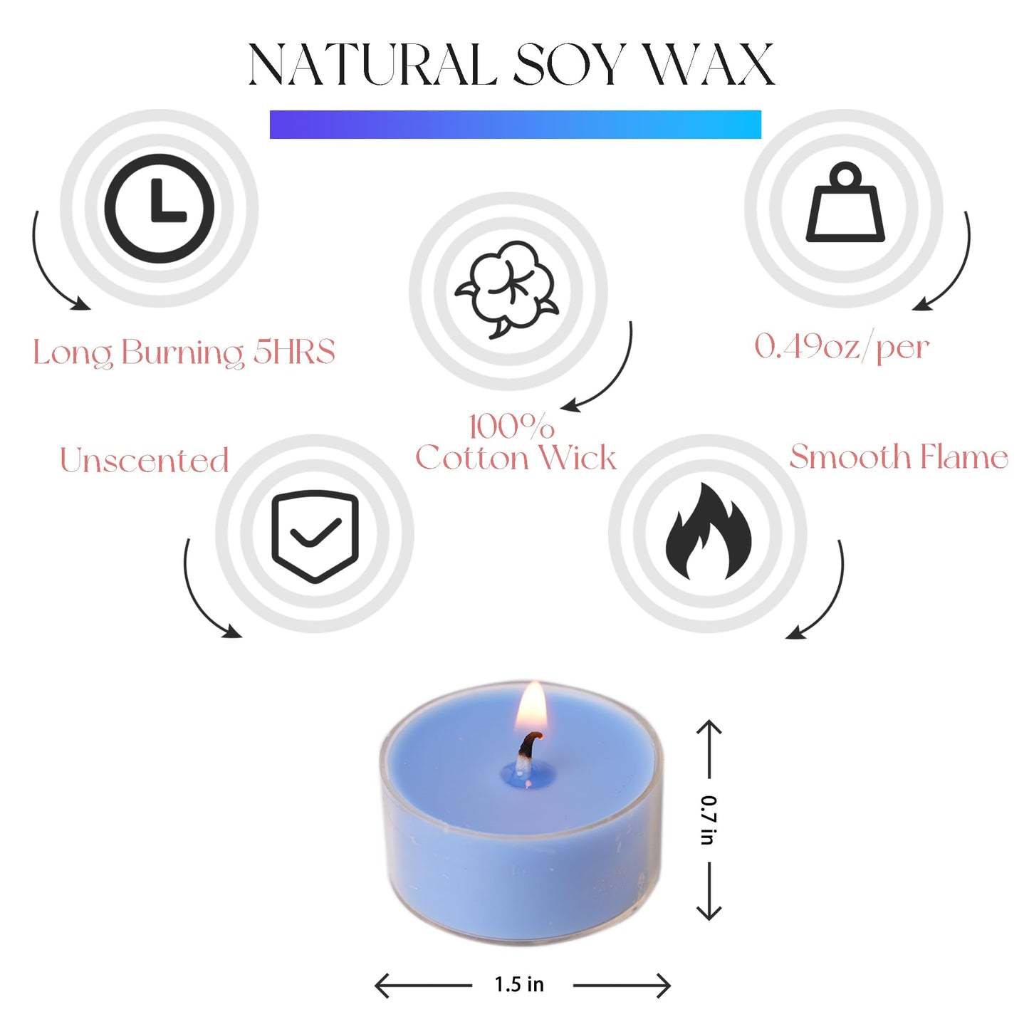 MUUFAZA 12 Unscented Natural Soy Tealight Candles in Clear Cups, 5H Long Clean Burning, Hand-Poured Blue Mini Tea Candle Set for Parties, Spa, Meditation, Gift, Holiday, Emergency, Home Decor