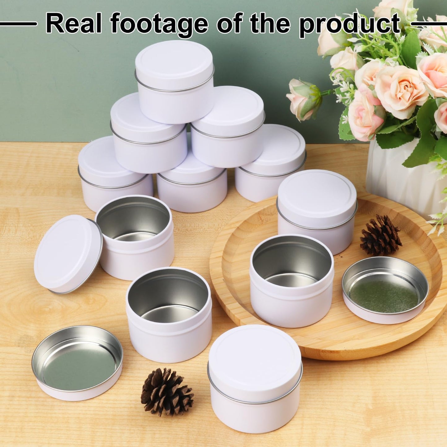 Biugaaufai 48 Pack 4 oz White Metal Candle Tins with Lids, Round, 4 oz Capacity, Cylindrical, DIY Candle Making and Storage