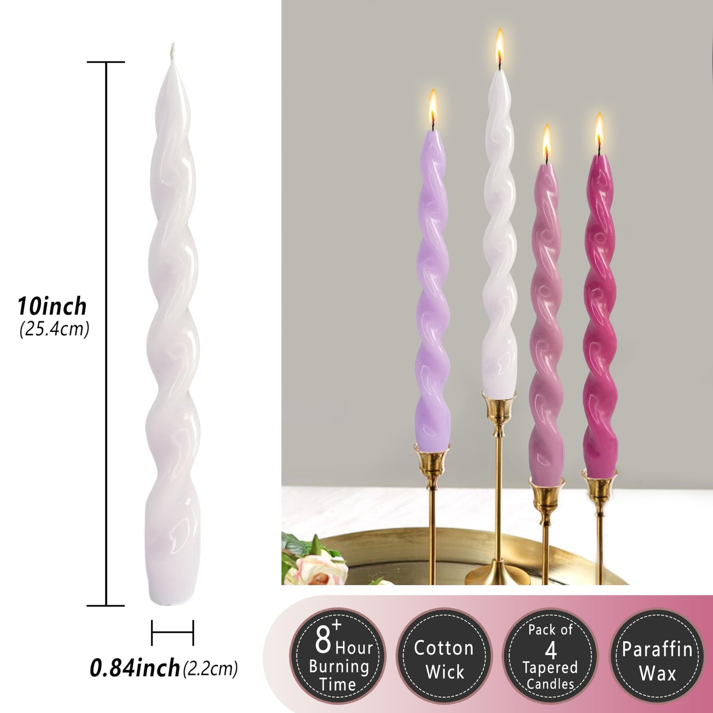 Spiral Taper Candle Unscented Candlesticks Purple Twisted Candles Long Twirl Candles Unique Candle Sticks for Home Dinner Wedding Party Decoration