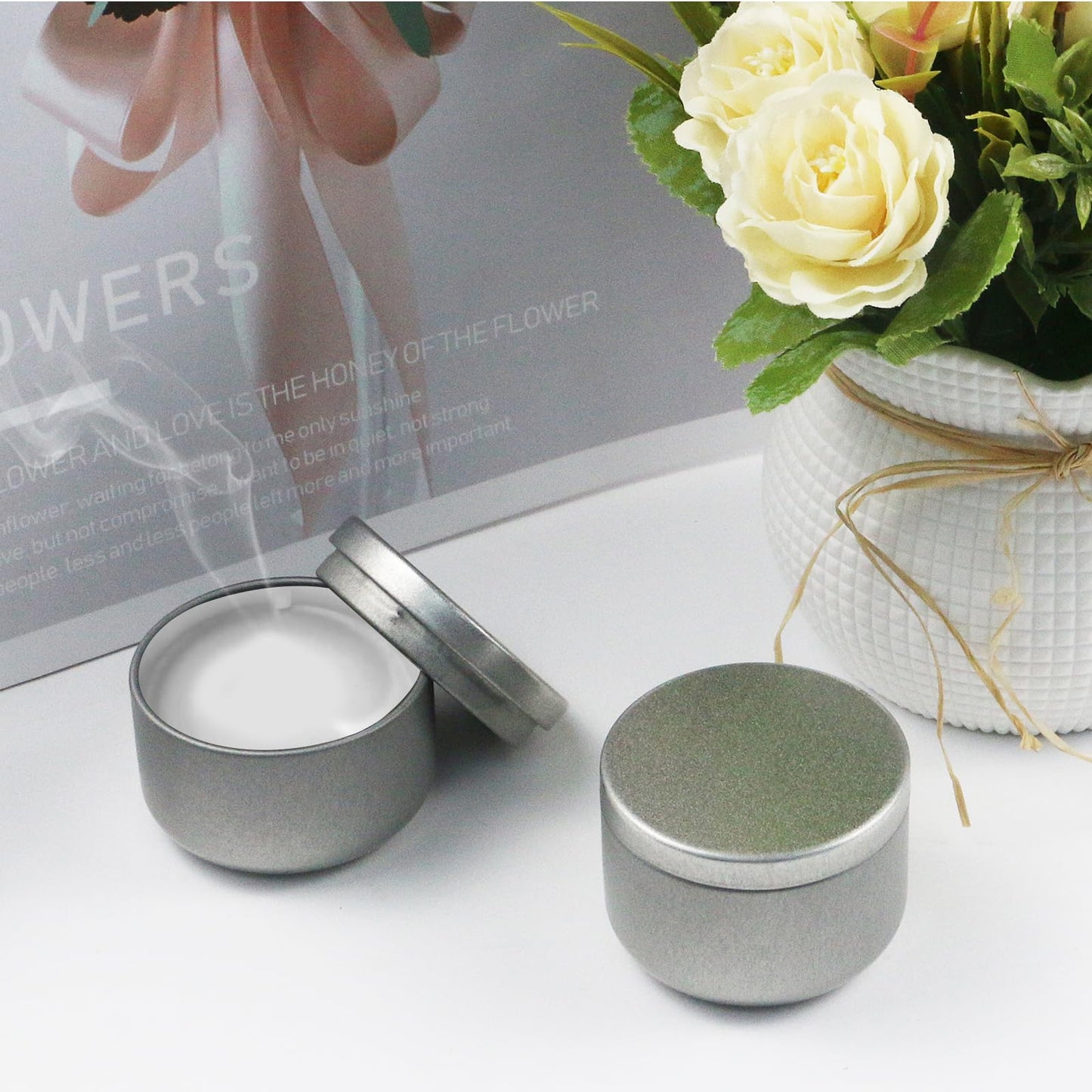 Geesatis 3 oz Empty Candle Tins with Lids (16 Pcs) - Metal Candle Containers Jars for Candle Making, Storage - Airtight, Silver