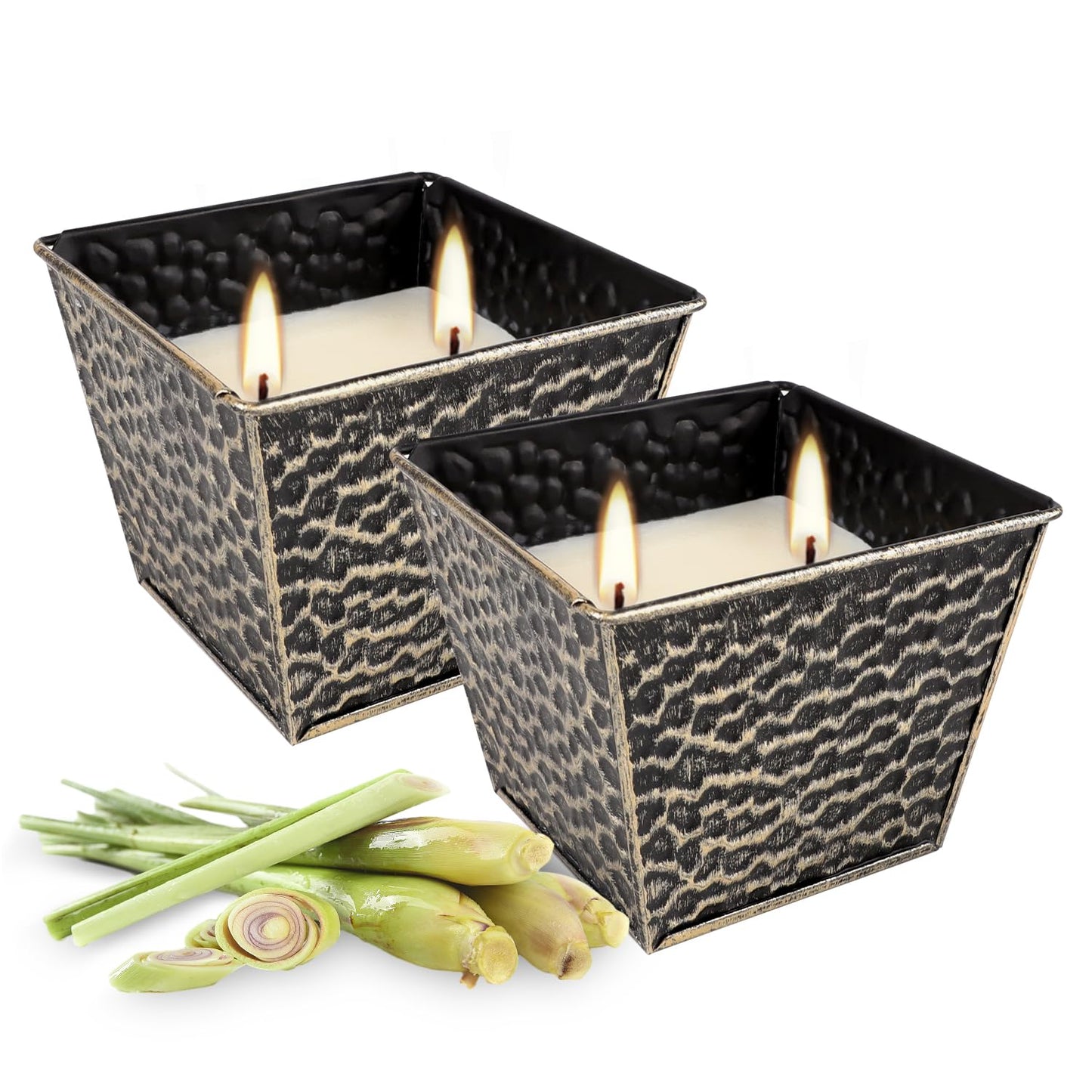 2Pcs Citronella Candles Outdoor Indoor-Large 12oz Scented 50H Long Lasting Summer Candle Bulk for Home Decor, Garden,Party,Backyard & Camping(2-Wick)