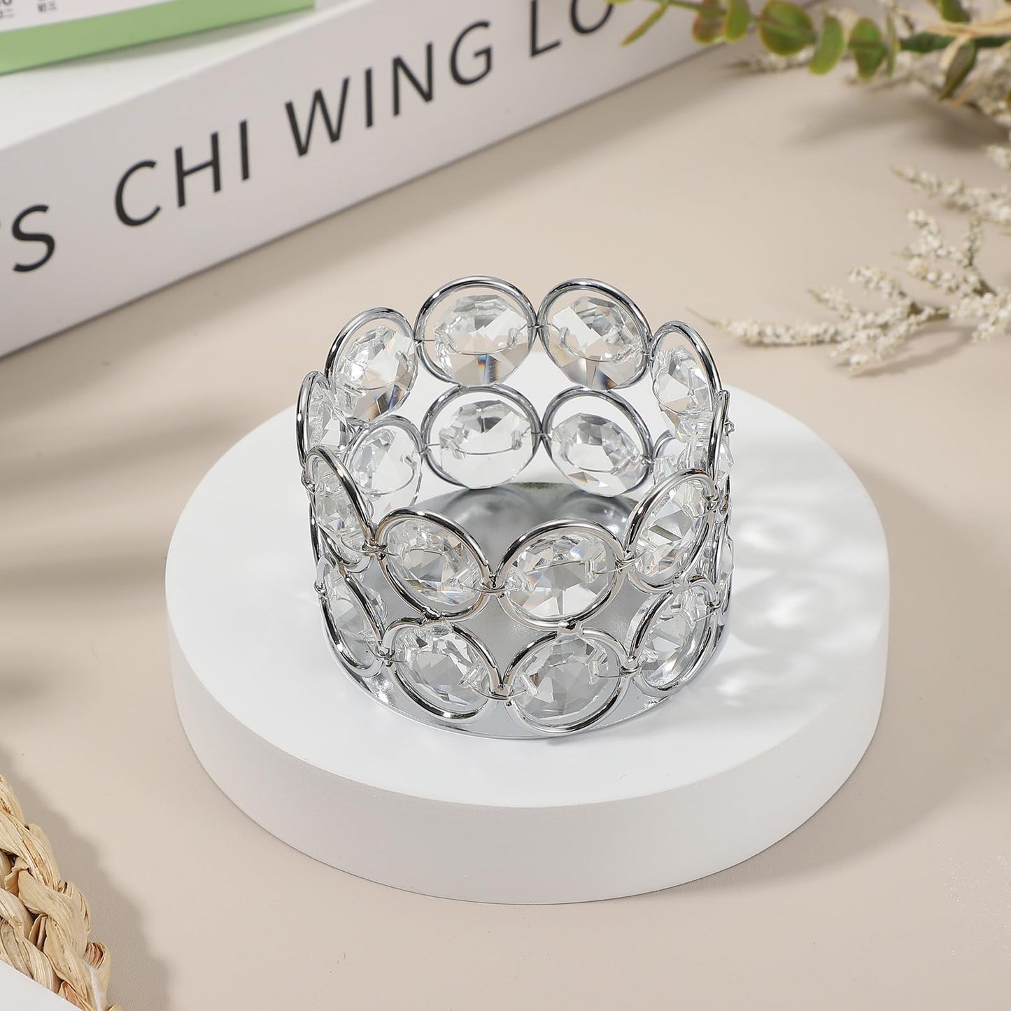 uxcell Glass Tea Light Candle Holder, Openwork Crystal Glass Votive Candle Holder for Desk Table Centerpiece, Wedding, Party, and Home Decor(Silver)